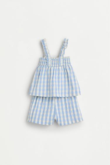 Gingham crepe top and shorts co-ord — BLUE 1