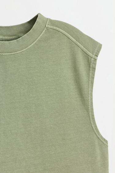 Washed-effect sleeveless sweatshirt — PALE KHAKI 7
