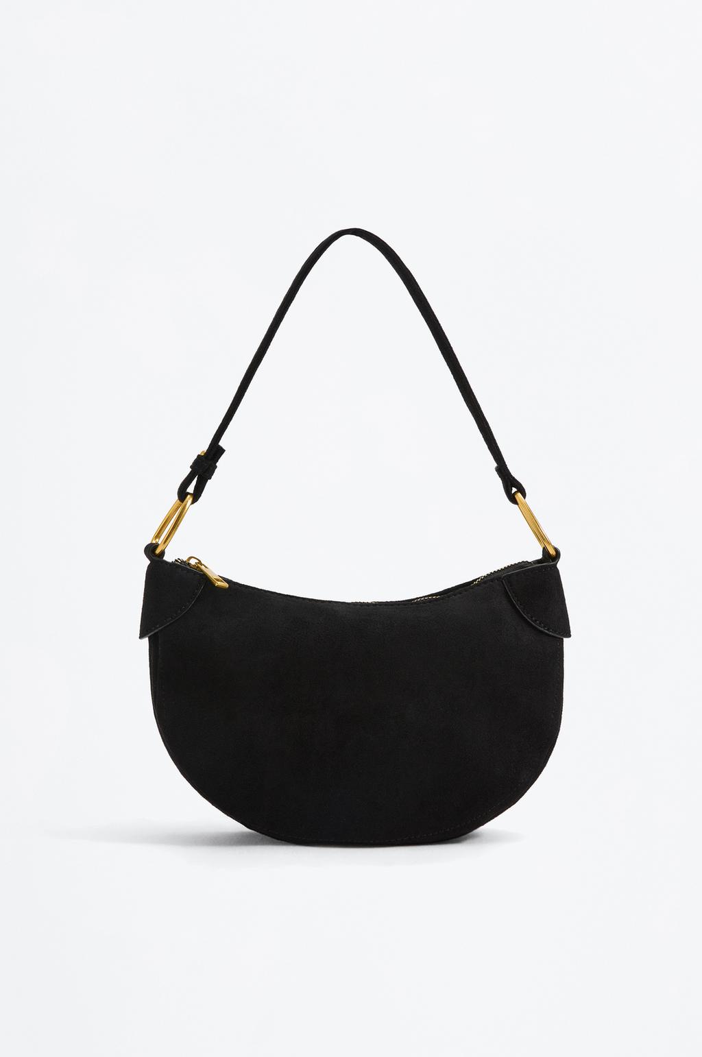 Faux suede shoulder bag with ring detail