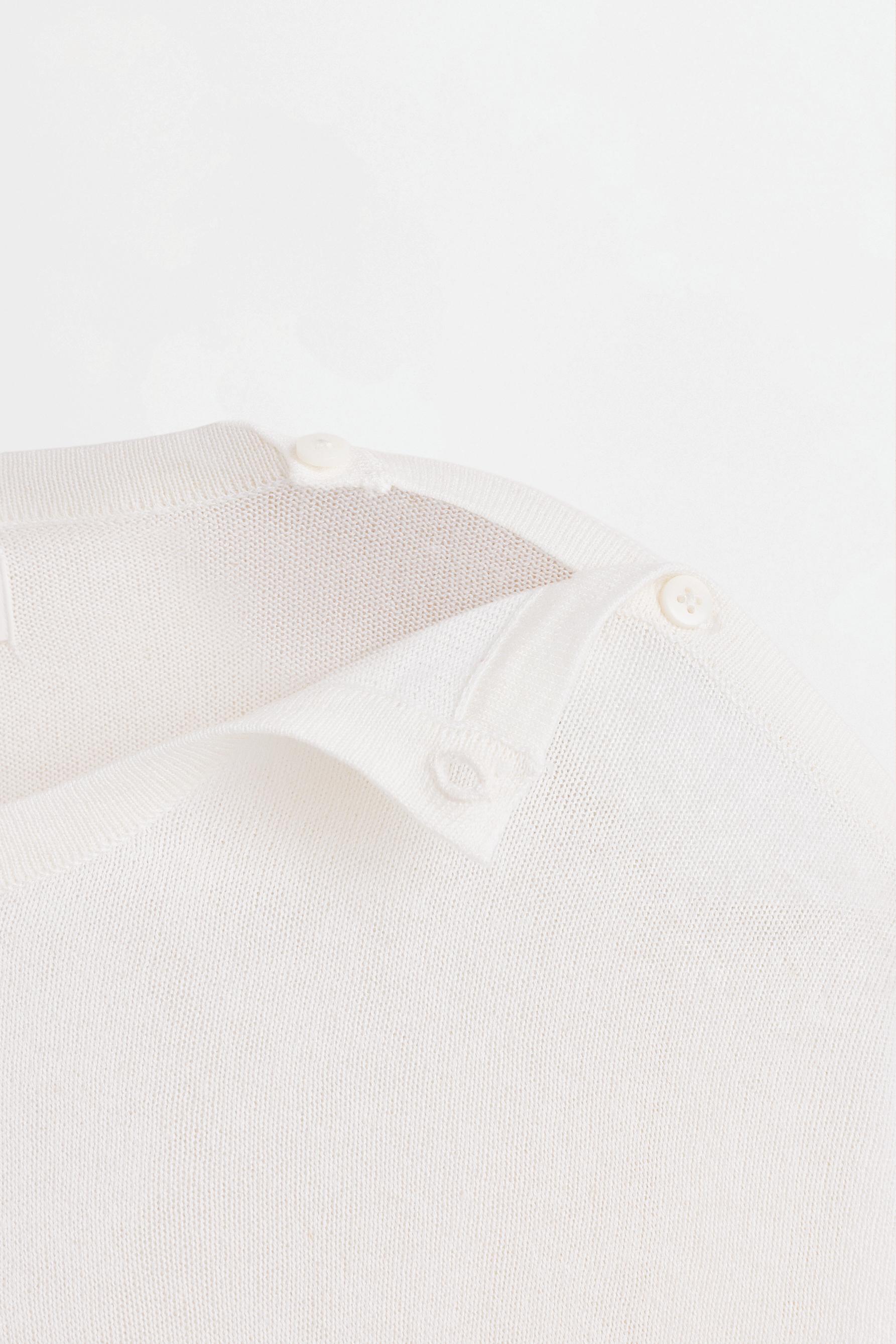 Textured buttoned T-shirt with linen — OFF WHITE