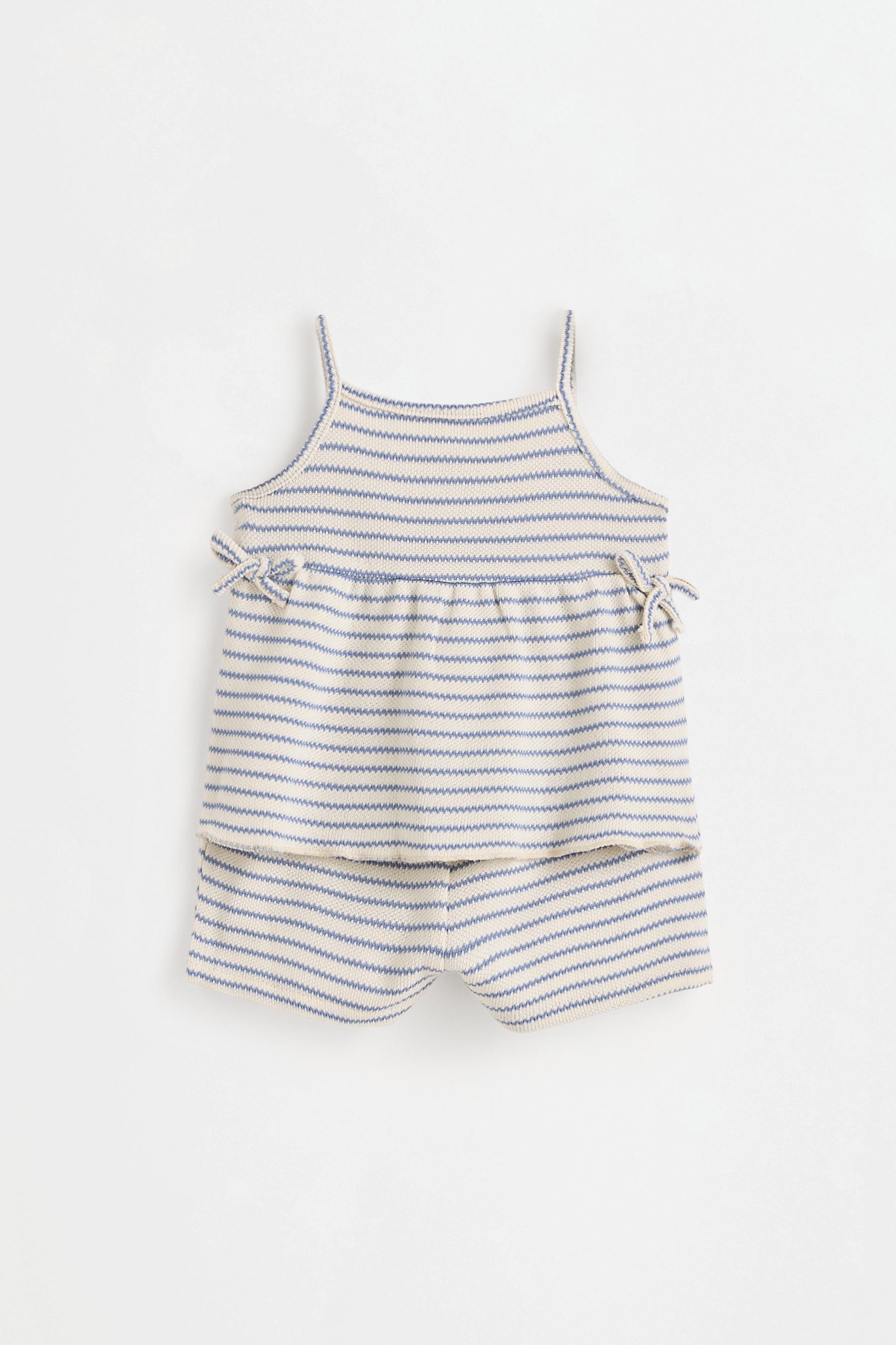 Striped bias cut top and shorts set — BLUE