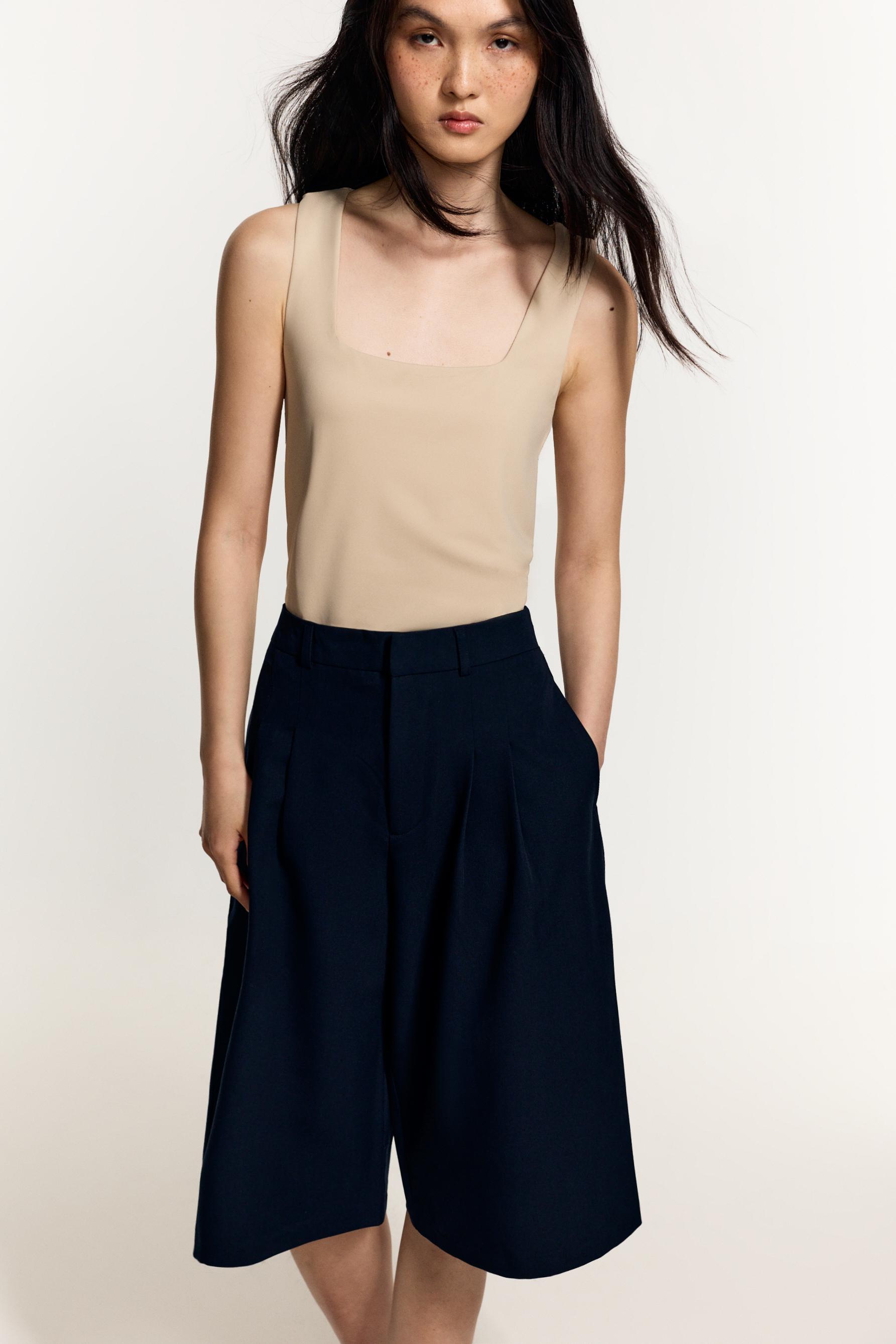 Polyamide T-shirt with wide straps — BEIGE