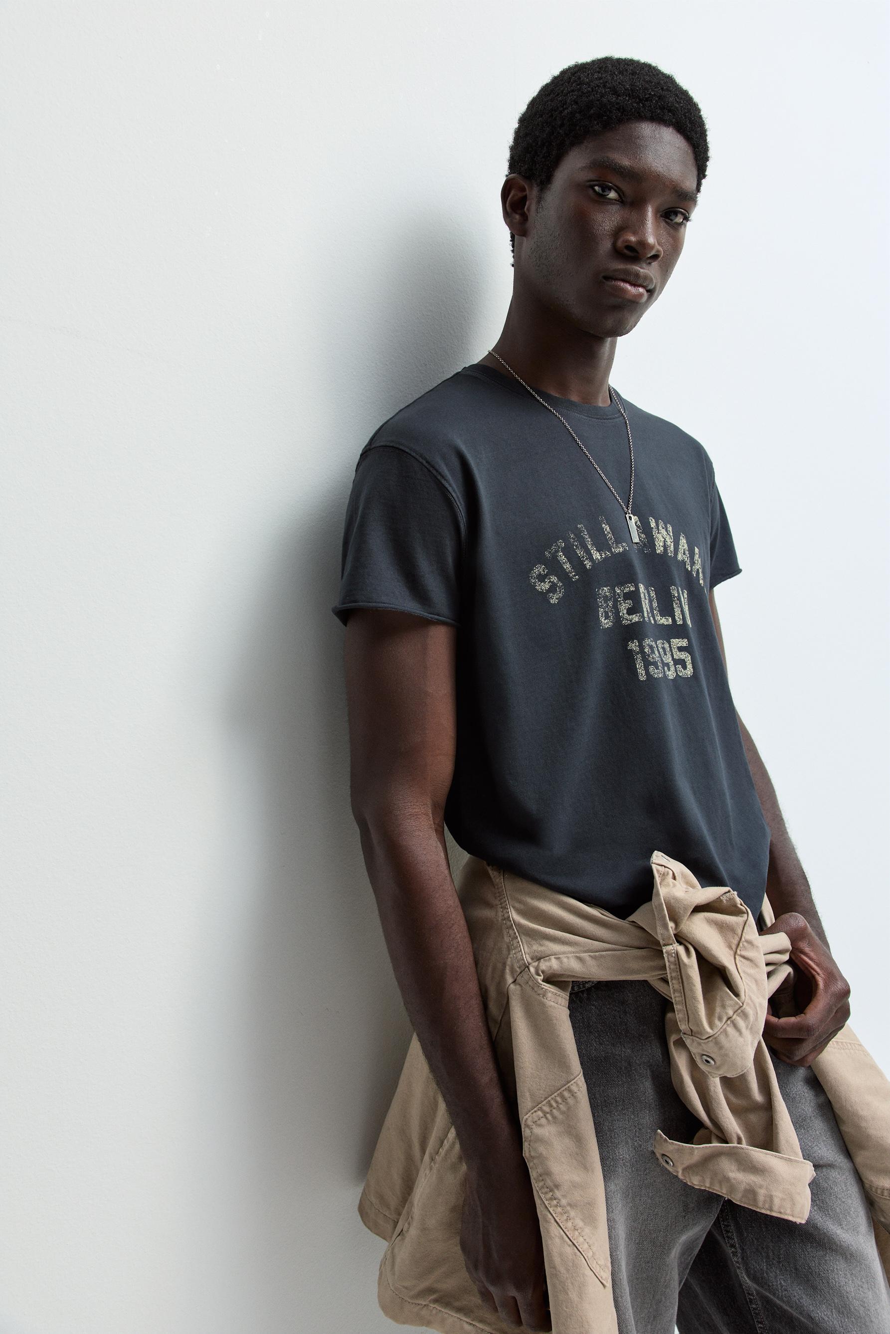Faded effect printed T-shirt — DARK GREY