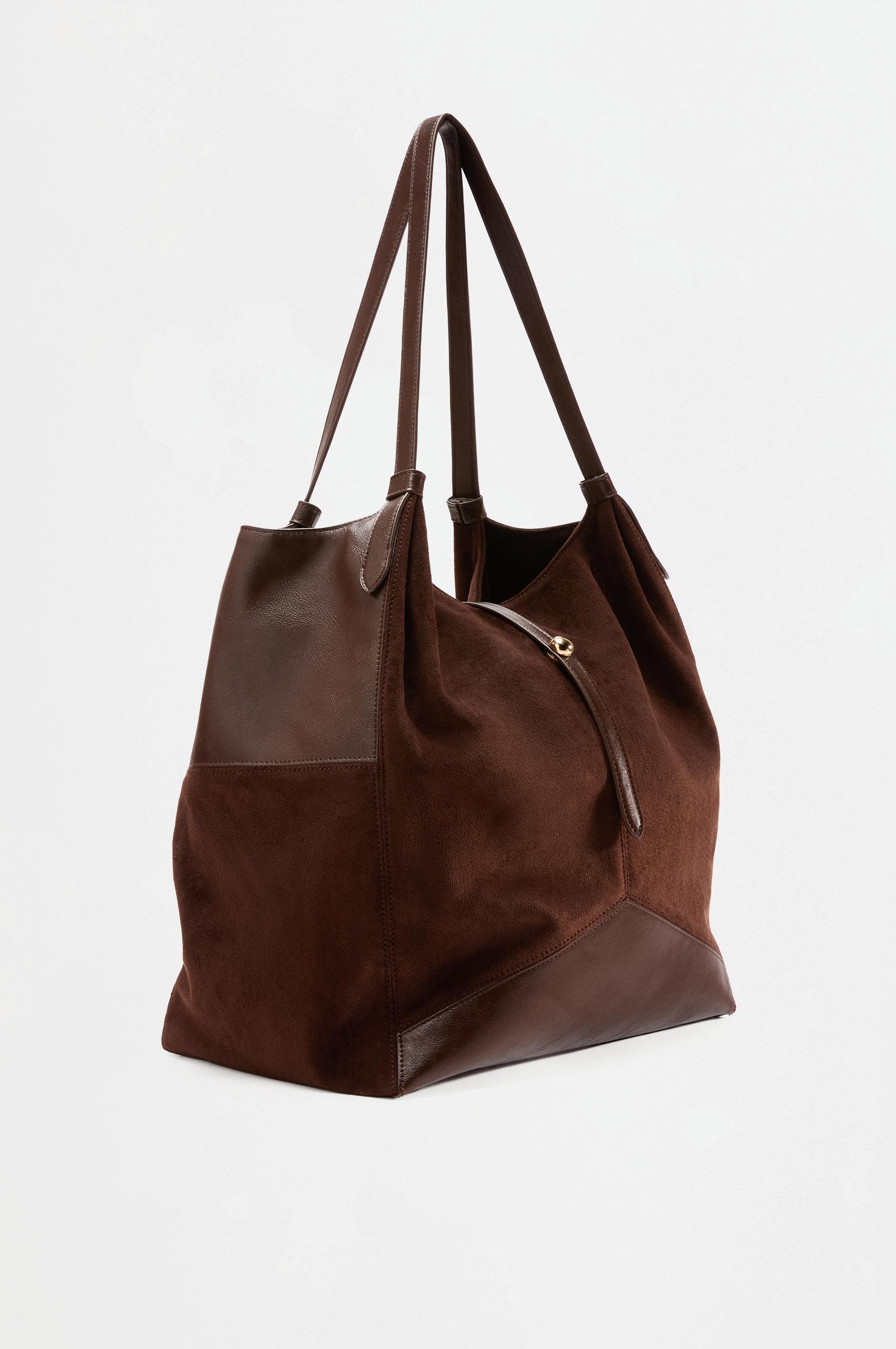 Faux suede patch shopper bag — BROWN