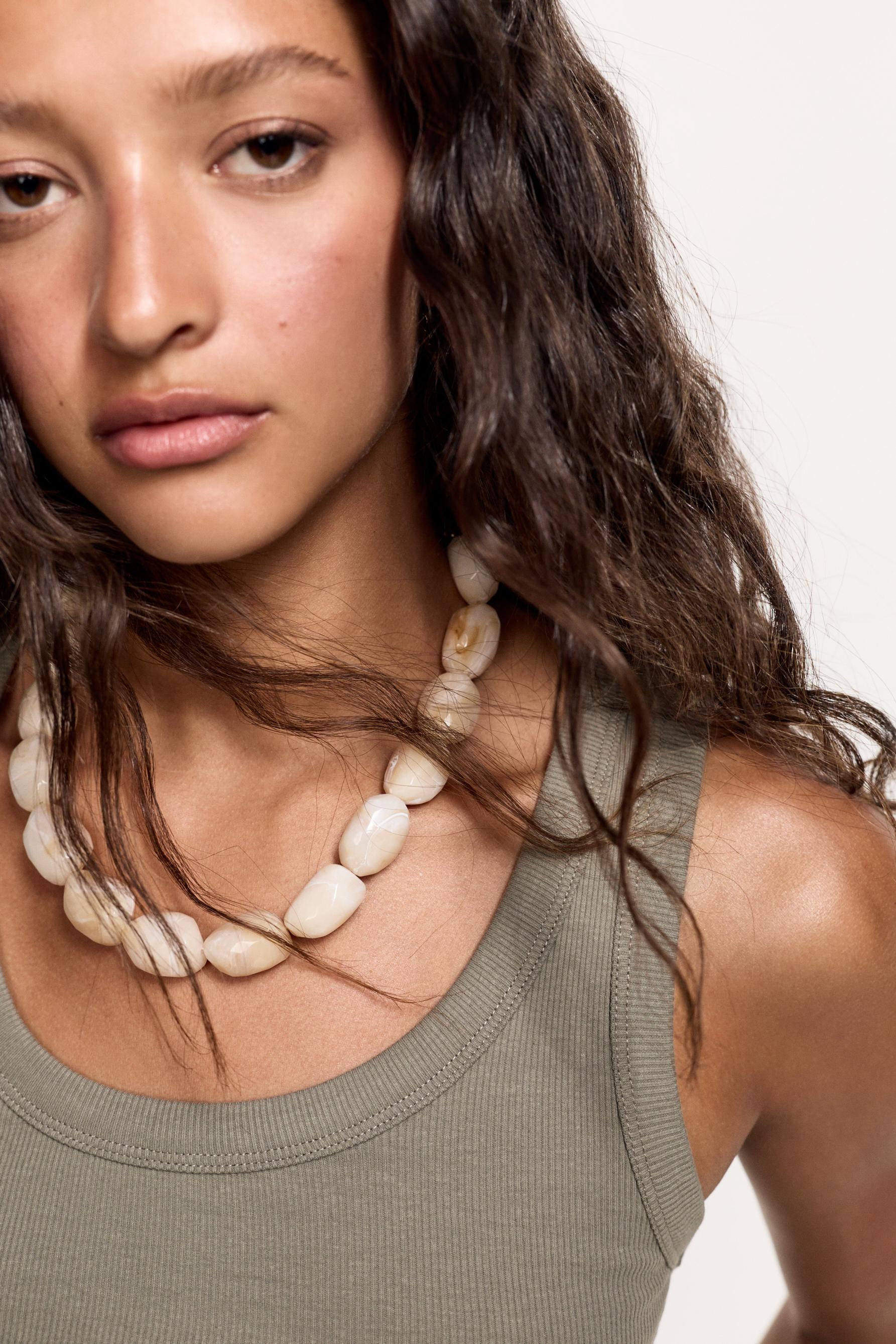 Beige bead necklace — ECRU
