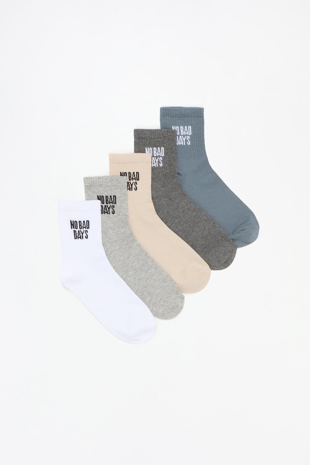 5-pack of long ankle socks with slogan