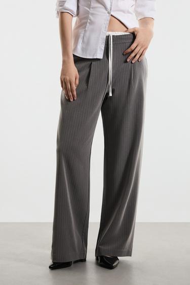 Striped contrast waistband trousers — GREY MARL 3