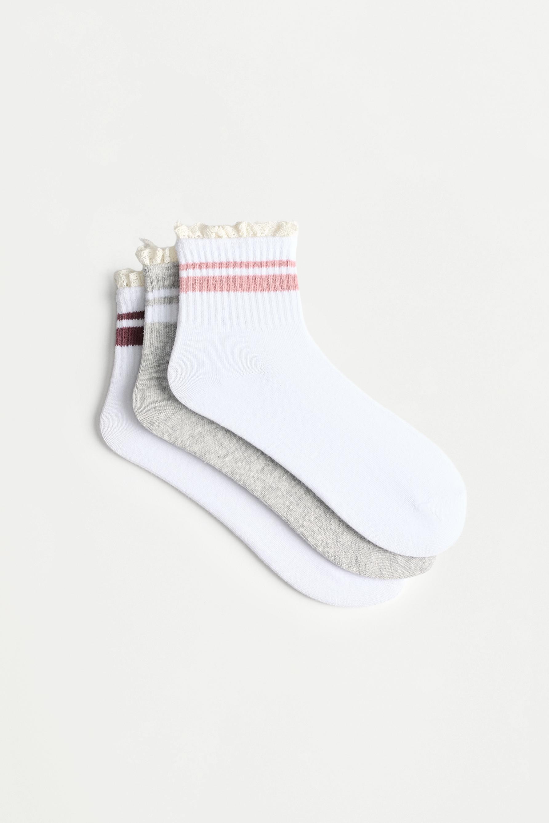 Lace and Stripe Short Socks (3-Pack) — PINK TONES