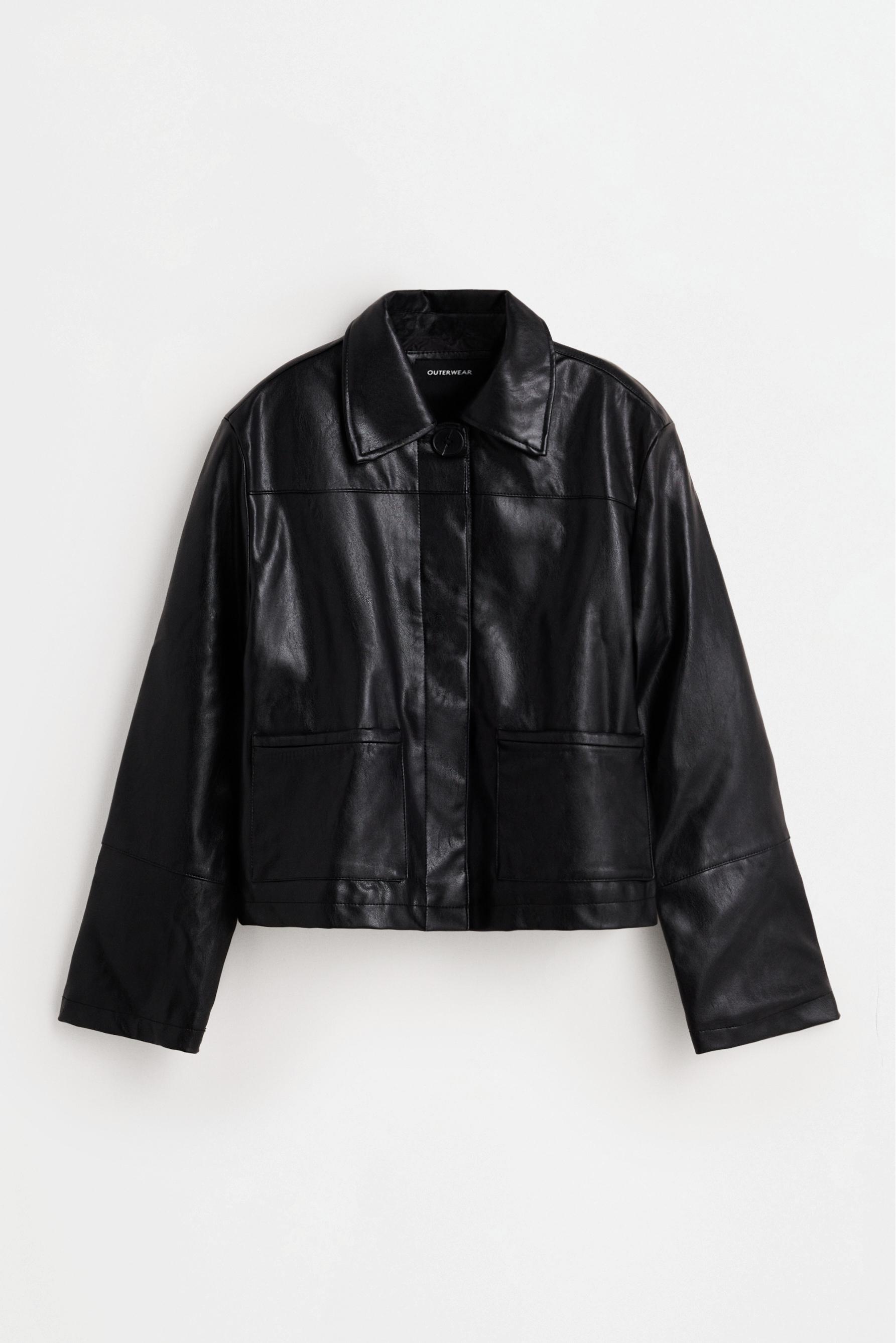 Leather effect pocket jacket — BLACK