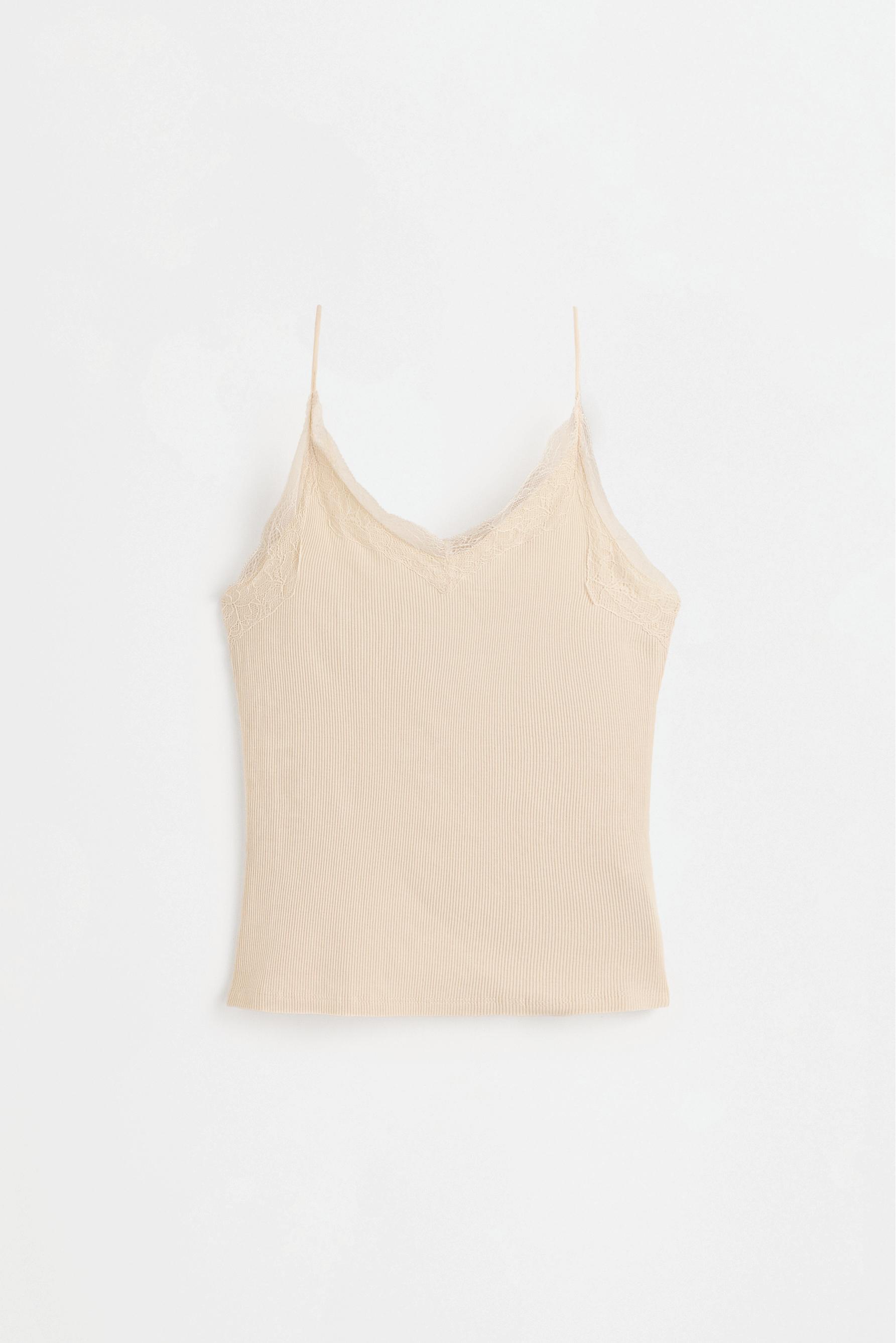 Ribbed lace camisole — ECRU