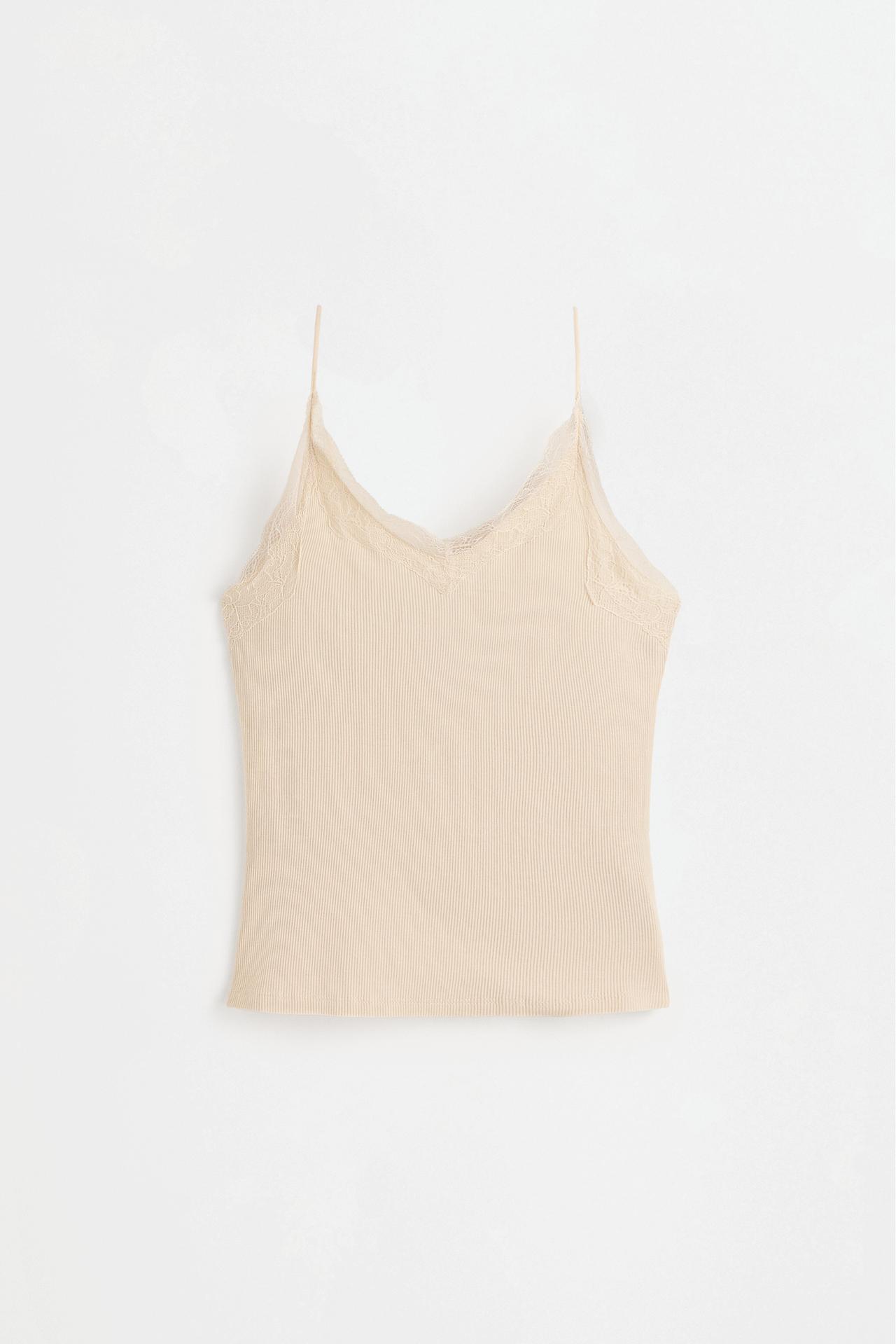 Ribbed lace camisole — ECRU