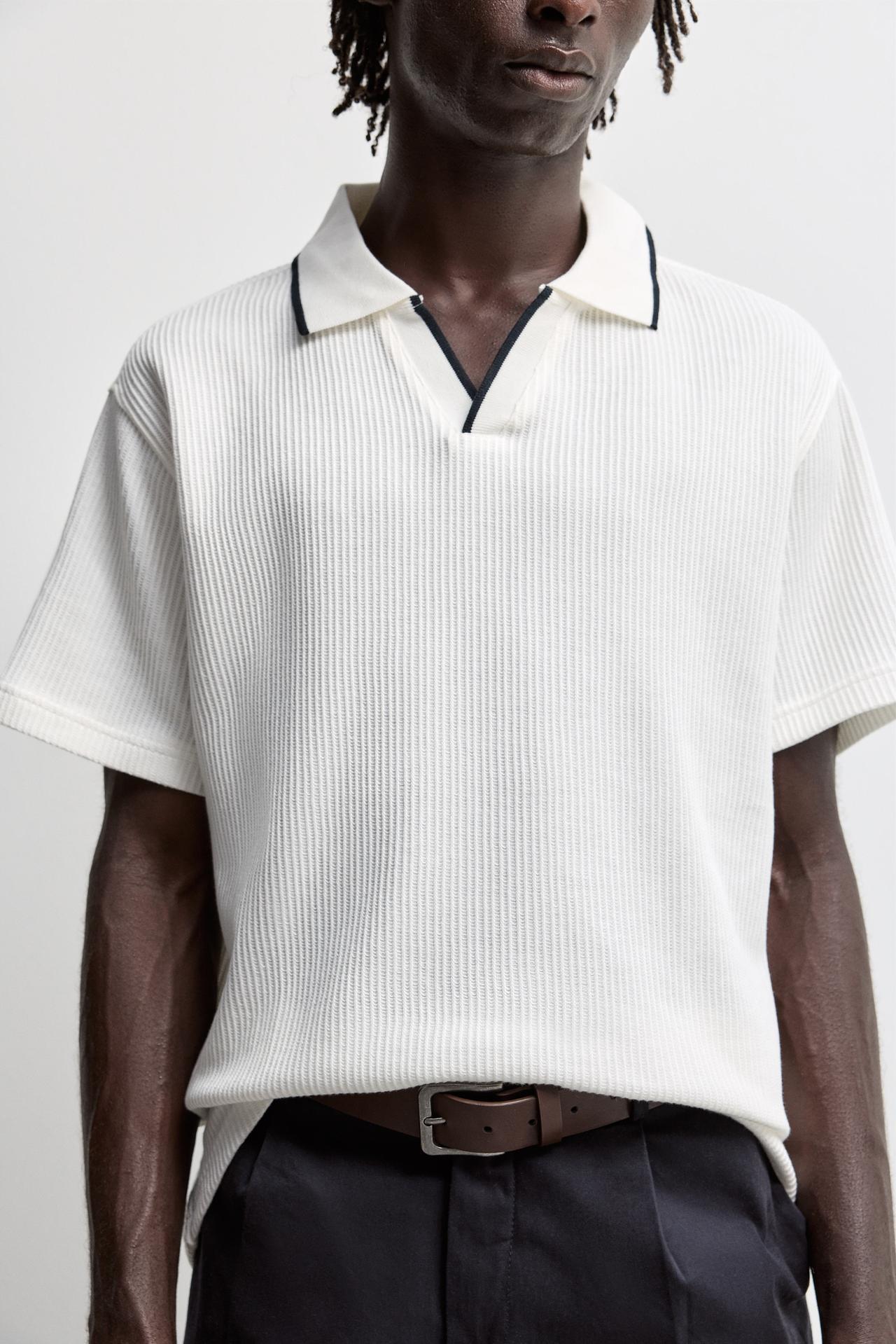 Contrast rib polo shirt — OFF WHITE