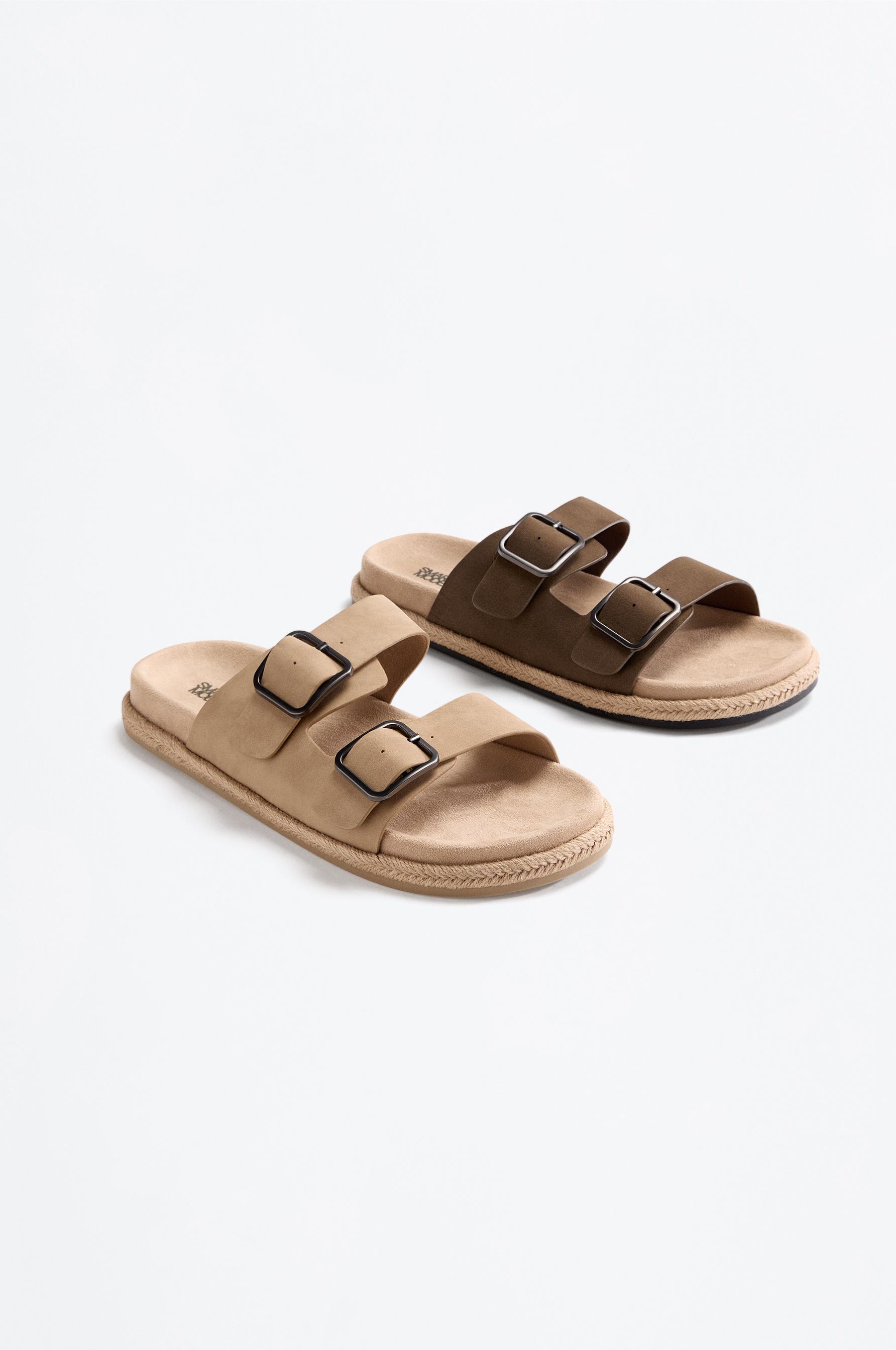 Comfort jute effect buckle sandals — KHAKI