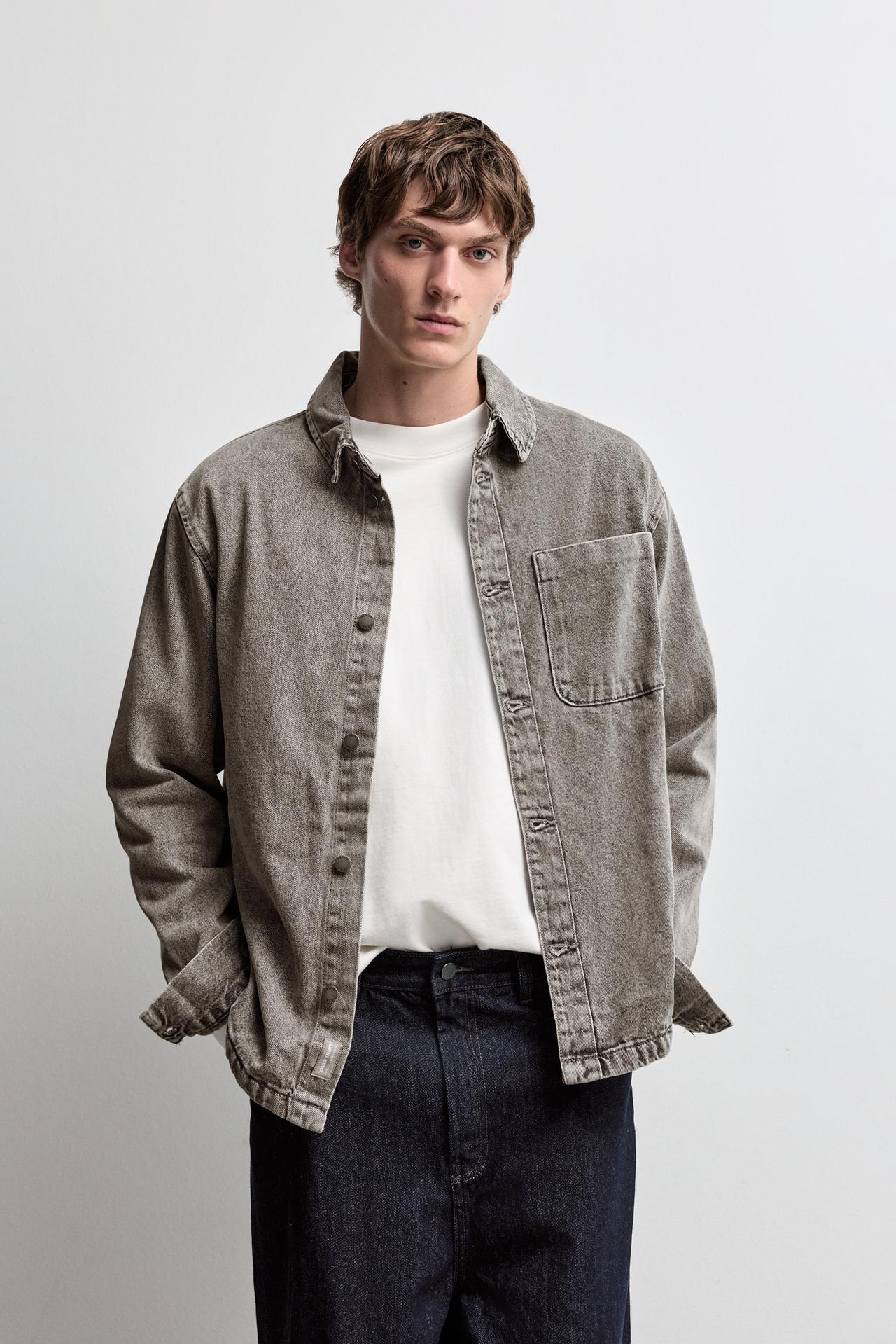 Denim overshirt with pocket — GREY