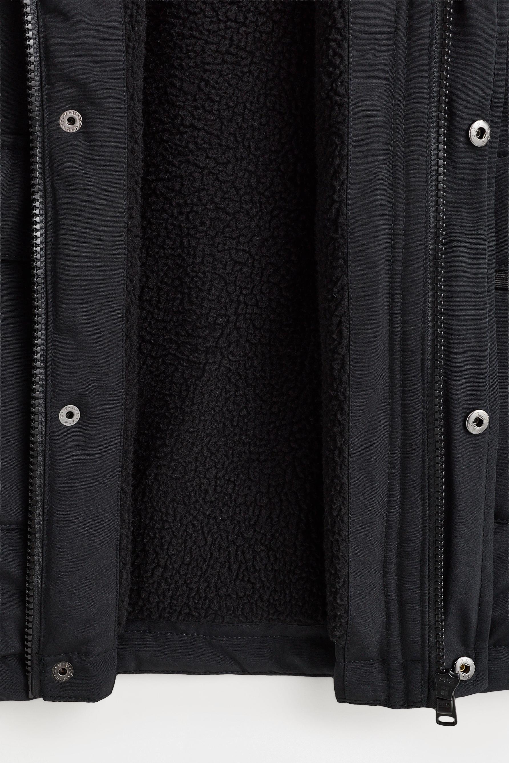 Fleece-lined hooded parka — BLACK
