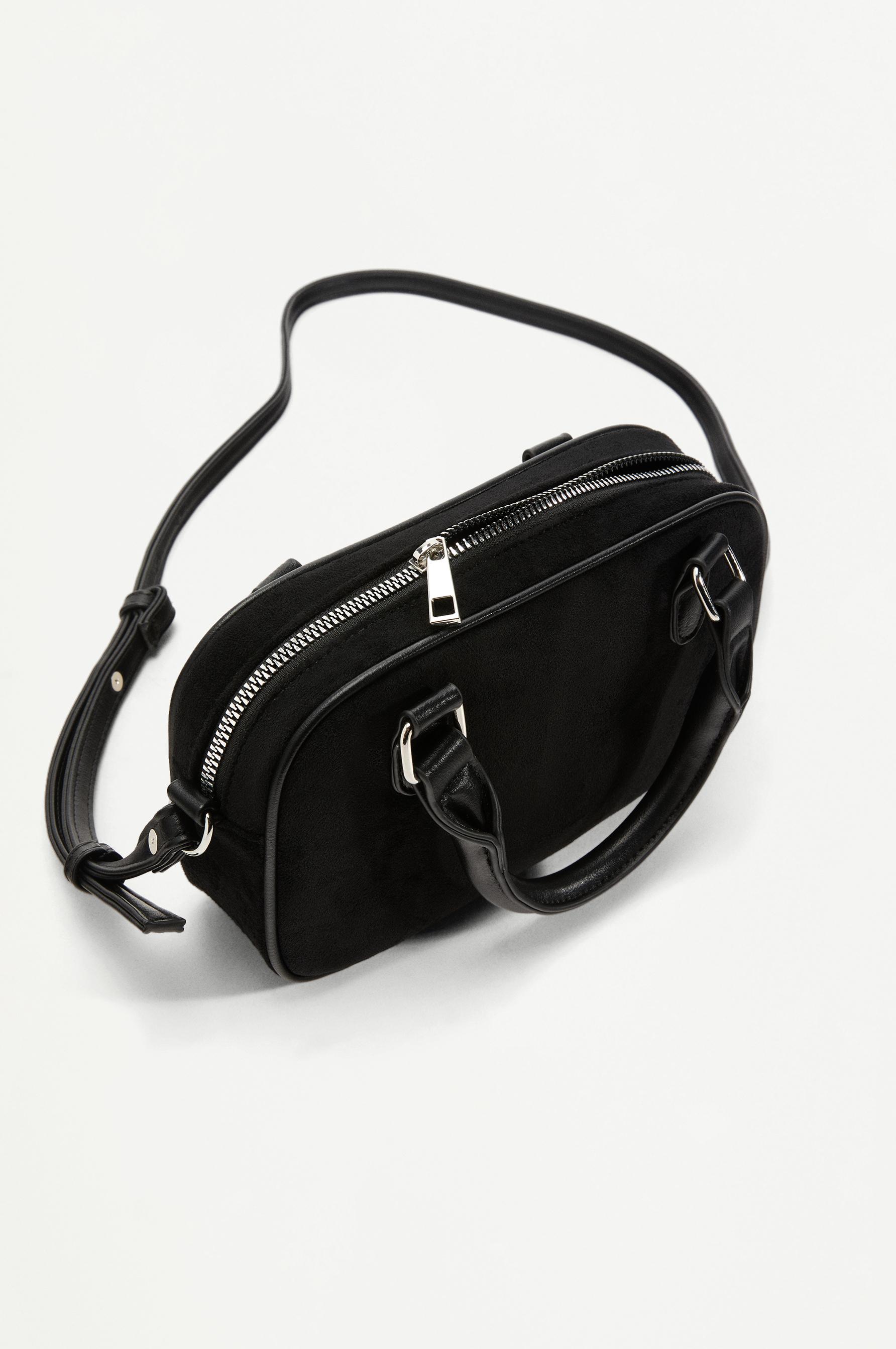 Faux suede mini bowling bag — BLACK