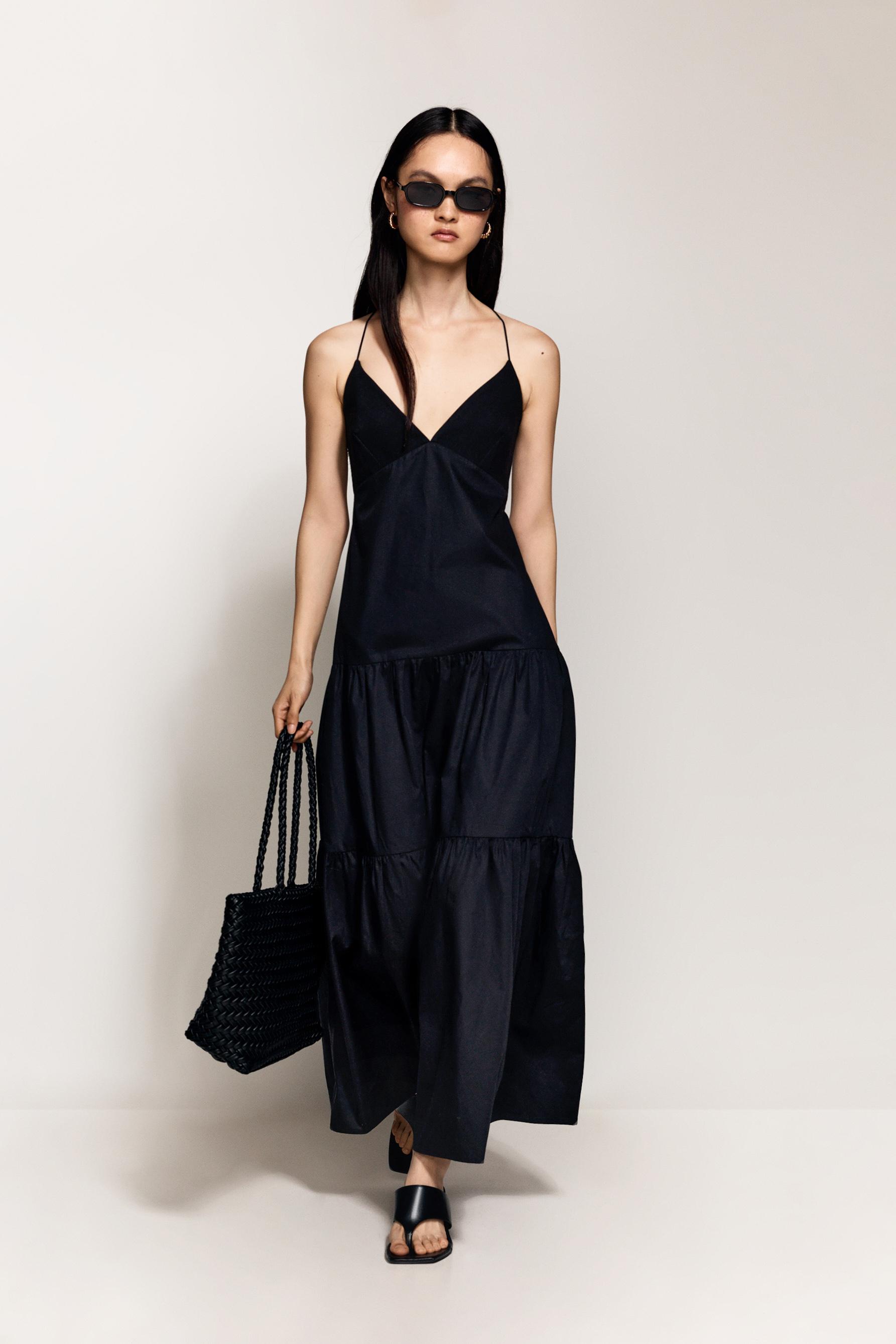 Midi dress with straps — BLACK