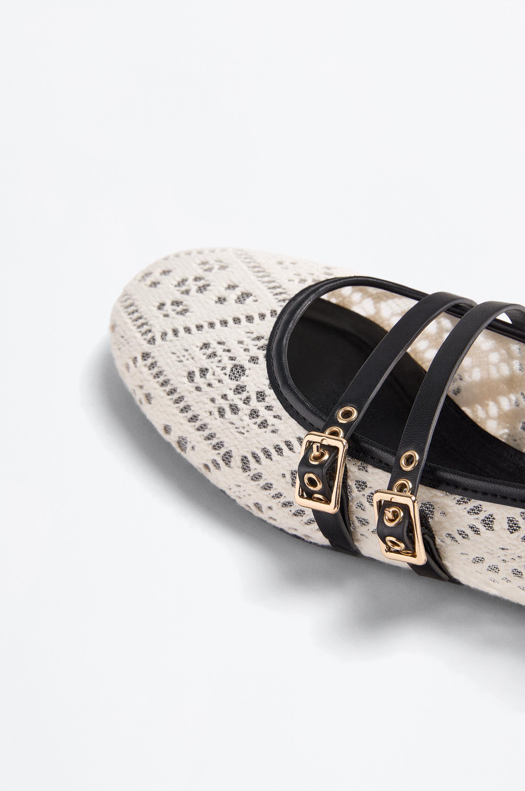 Double-strap fabric ballet flats — WHITE