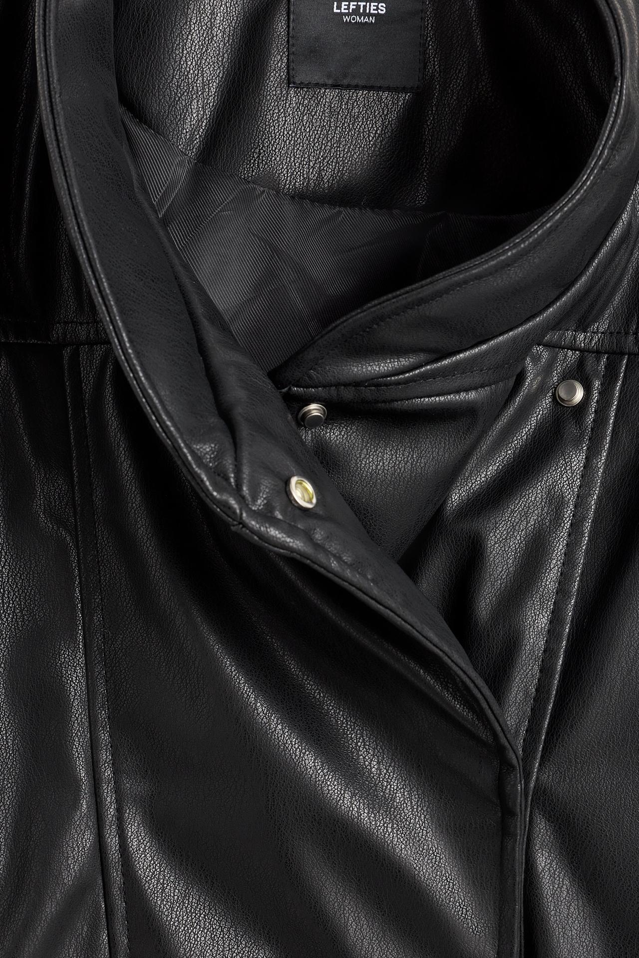 Leather effect wrap puffer jacket — BLACK