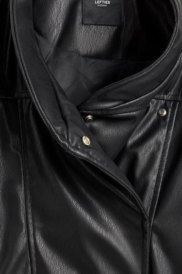 Leather effect wrap puffer jacket — BLACK 7