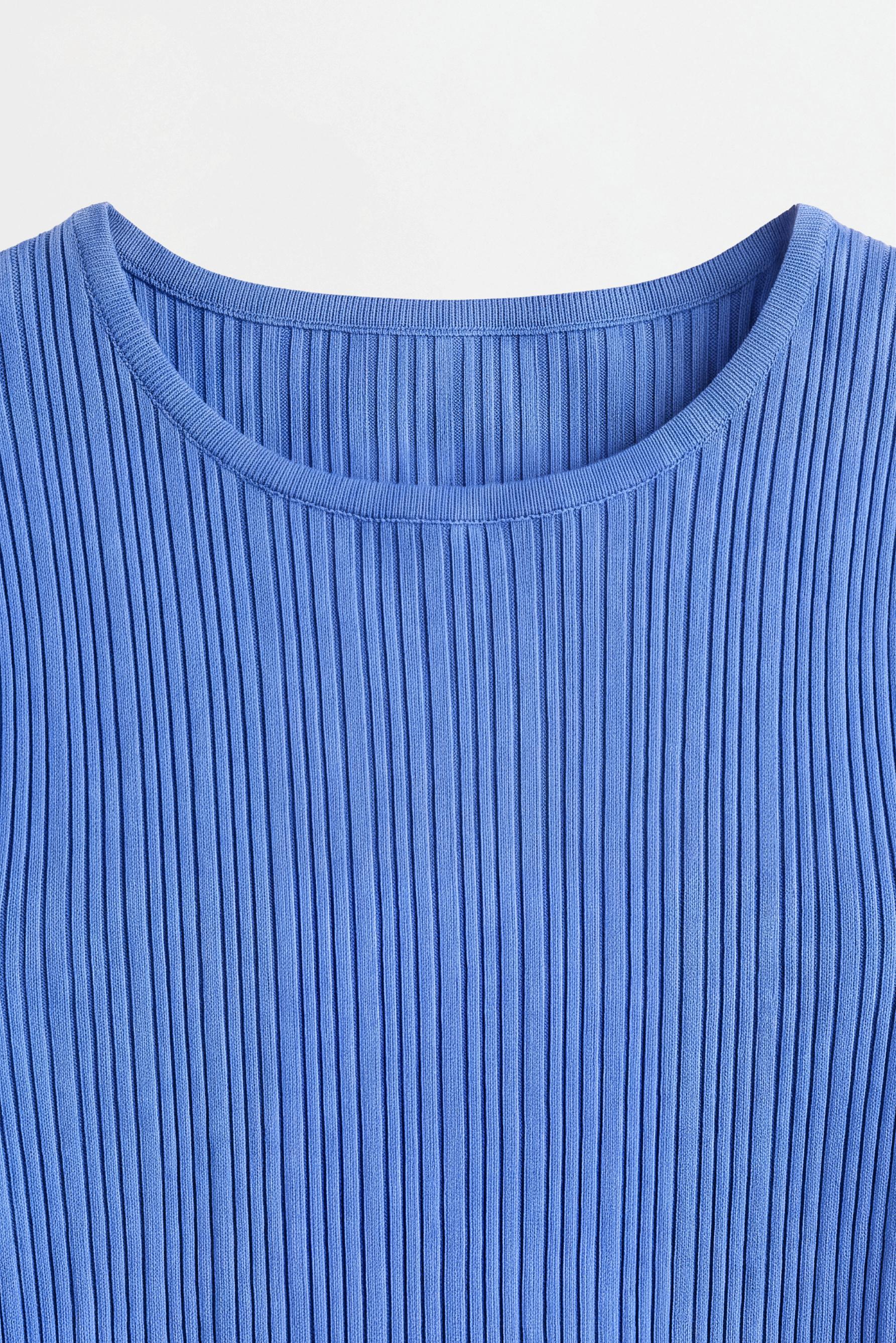 Basic ribbed knit top — MEDIUM BLUE