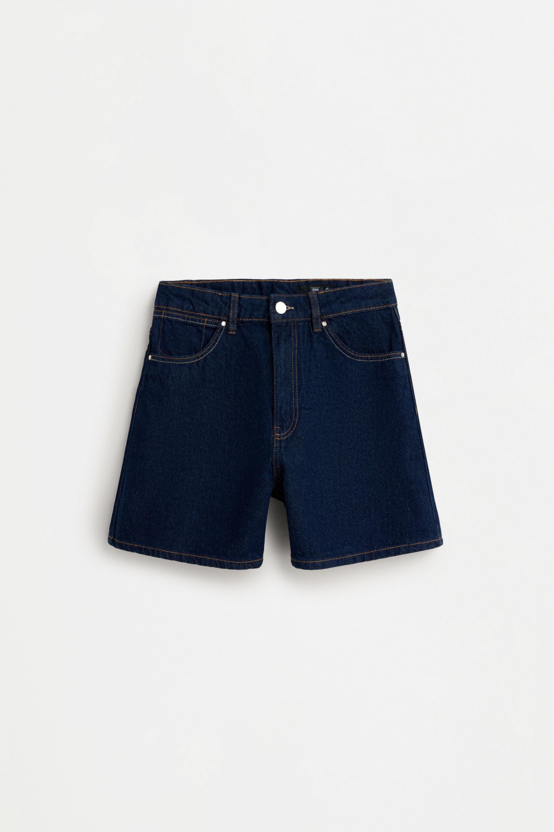 Basic mom fit denim shorts — DARK BLUE