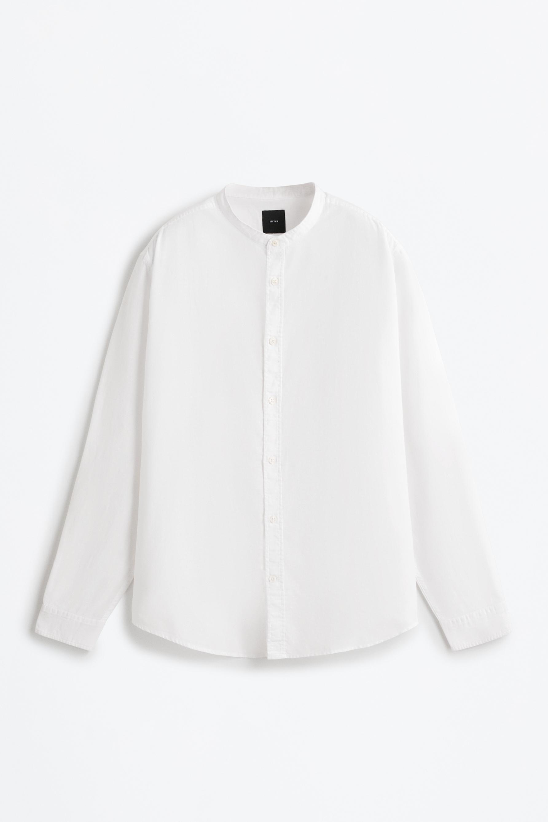 Linen and cotton stand collar shirt — WHITE