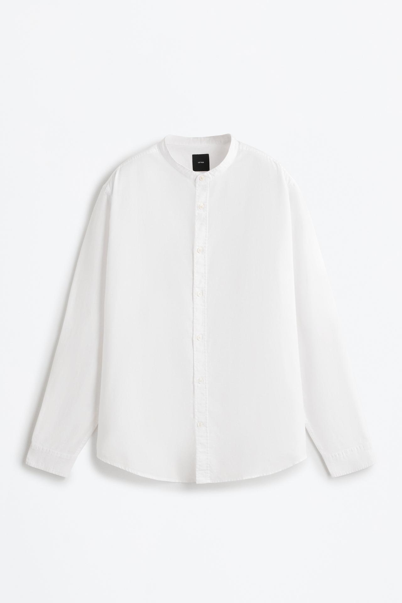 Linen and cotton stand collar shirt — WHITE