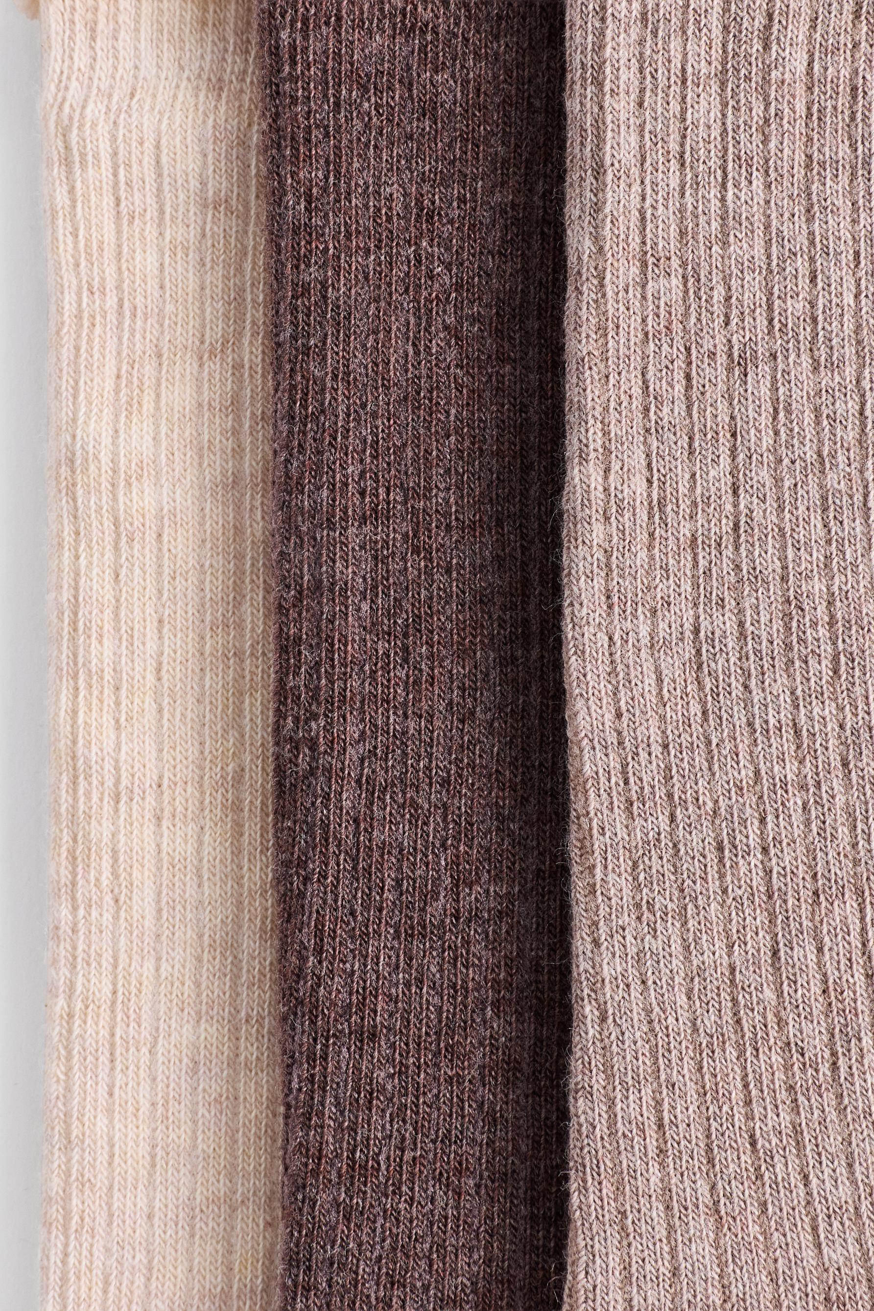 Ribbed long socks (3-pack) — BROWN