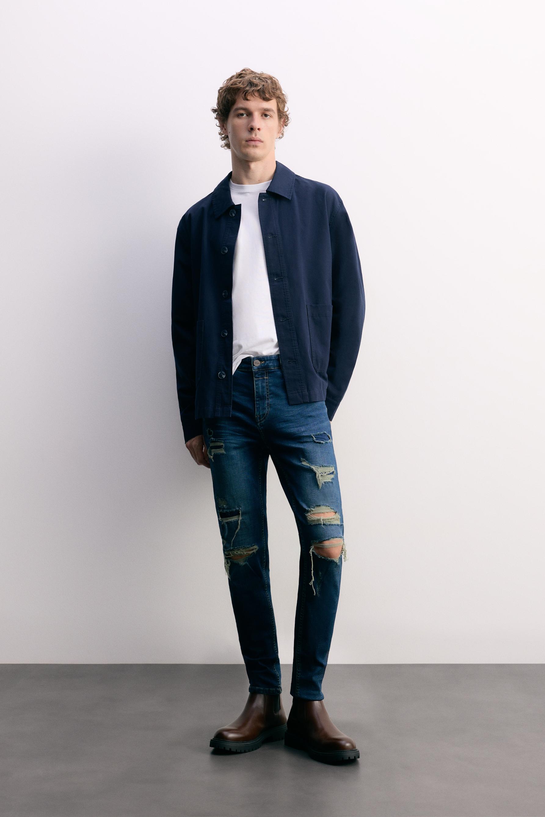 Jeans skinny rotos efecto moteado