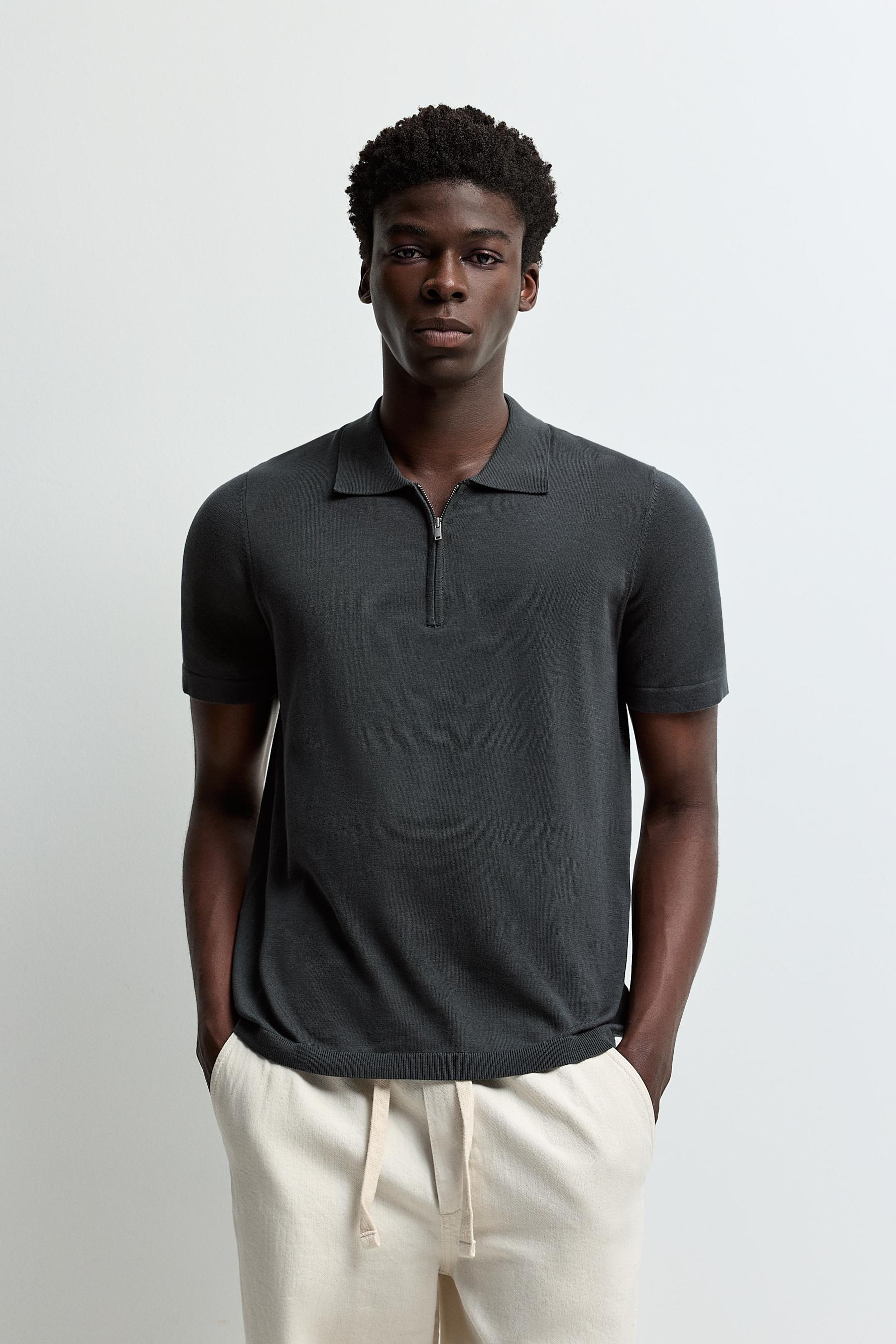 Zip-up knit polo — DARK GREY