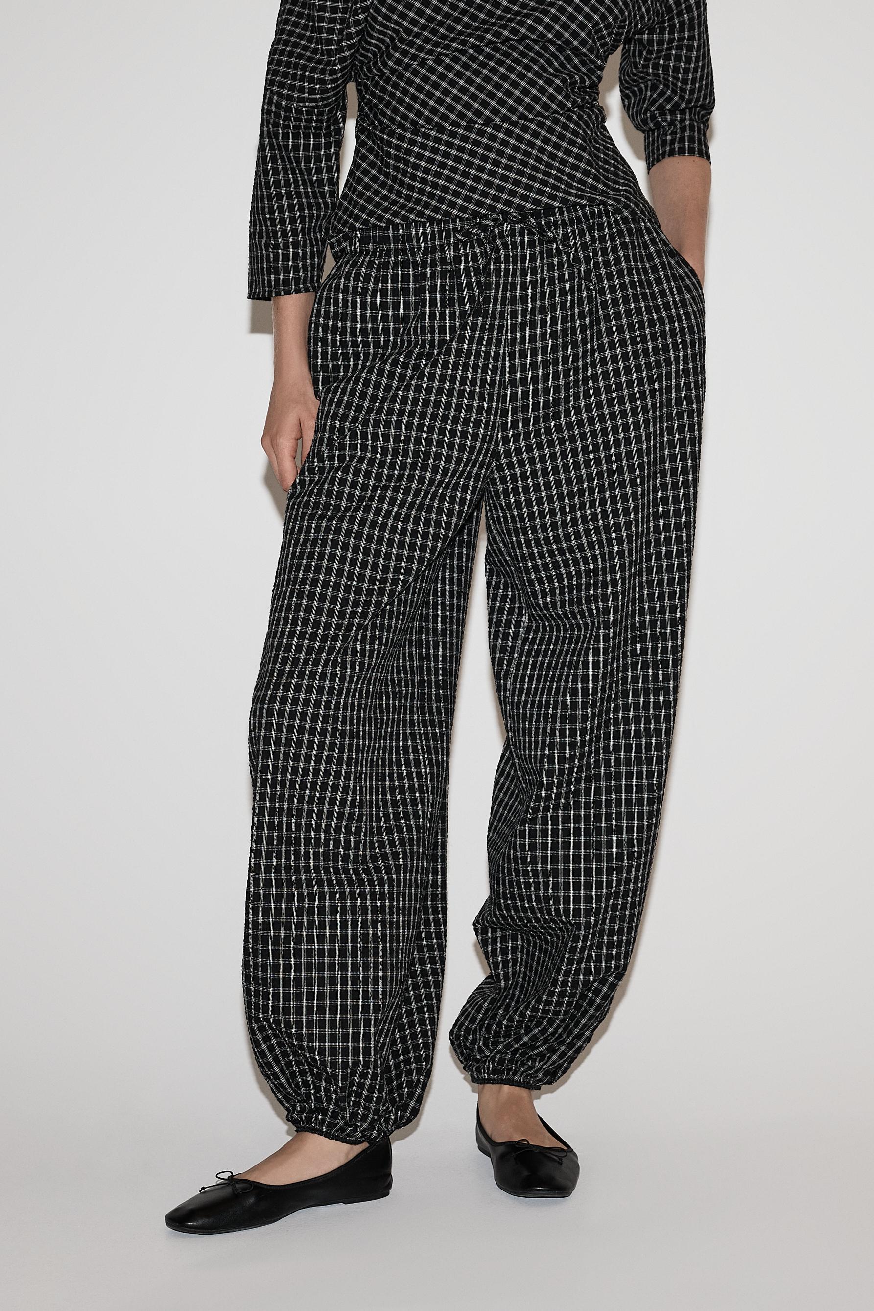Check balloon trousers — BLACK
