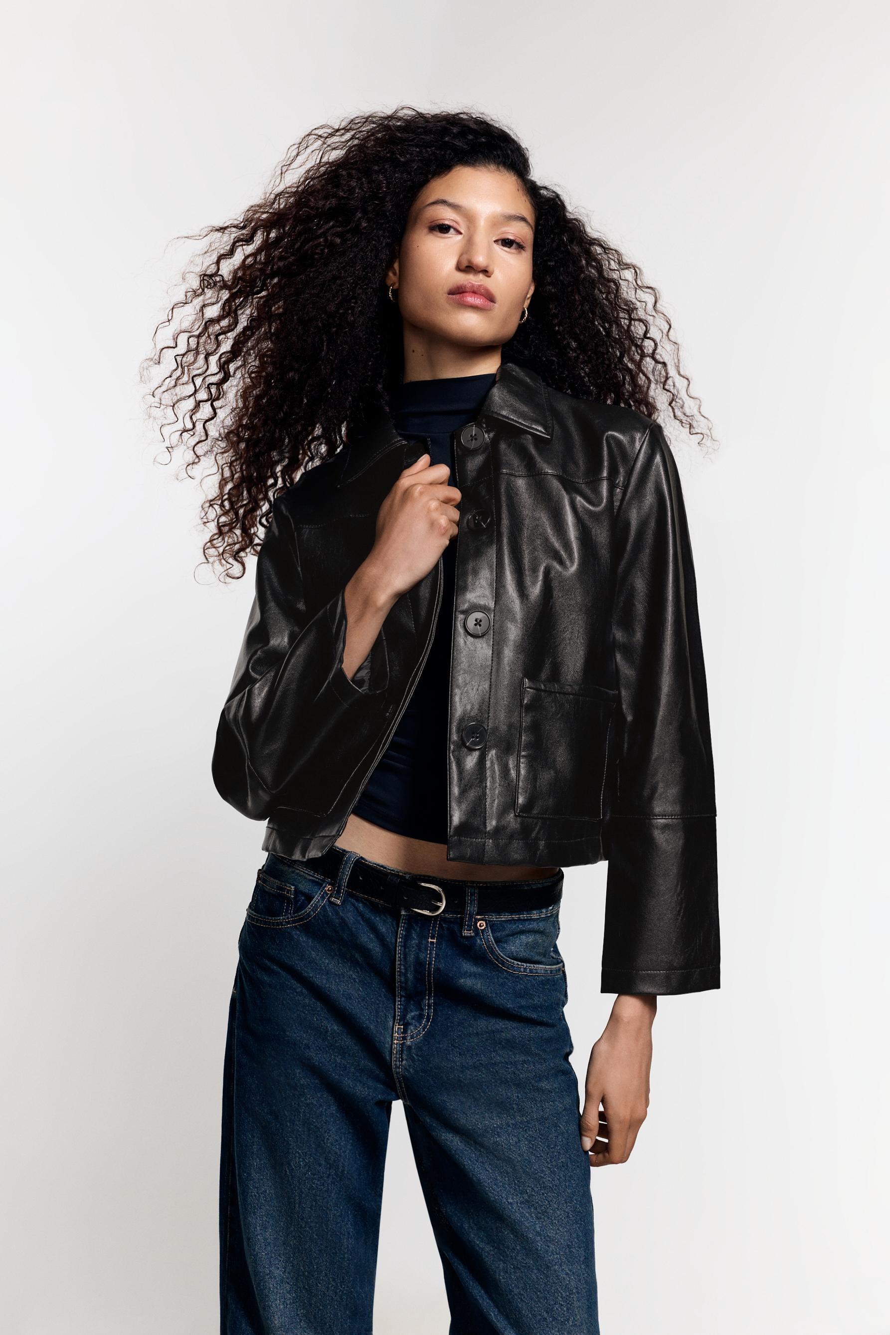 Leather effect pocket jacket — BLACK