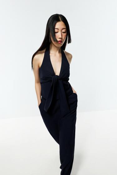 Halter top with front knot — NAVY BLUE 5