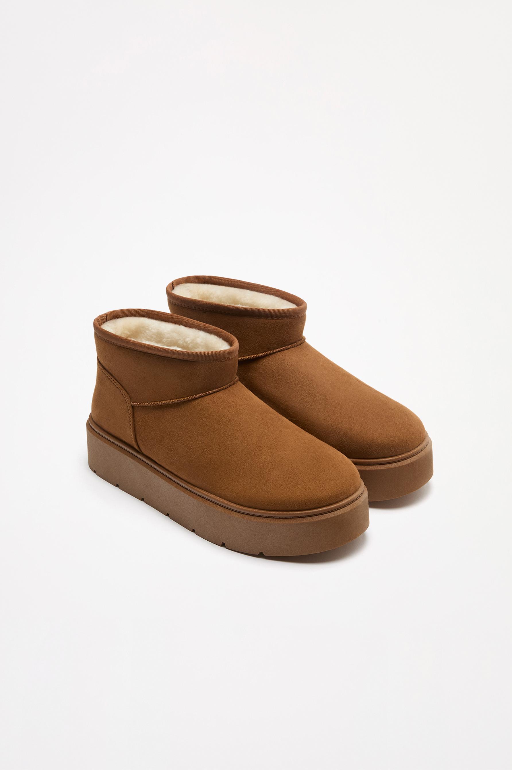 Platform fur ankle boot — LEATHER