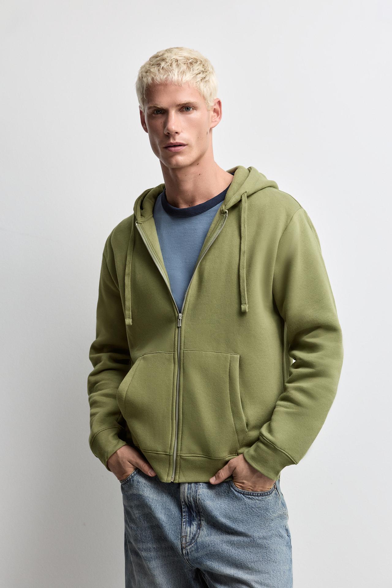 Basic zip-up hoodie — MEDIUM GREEN