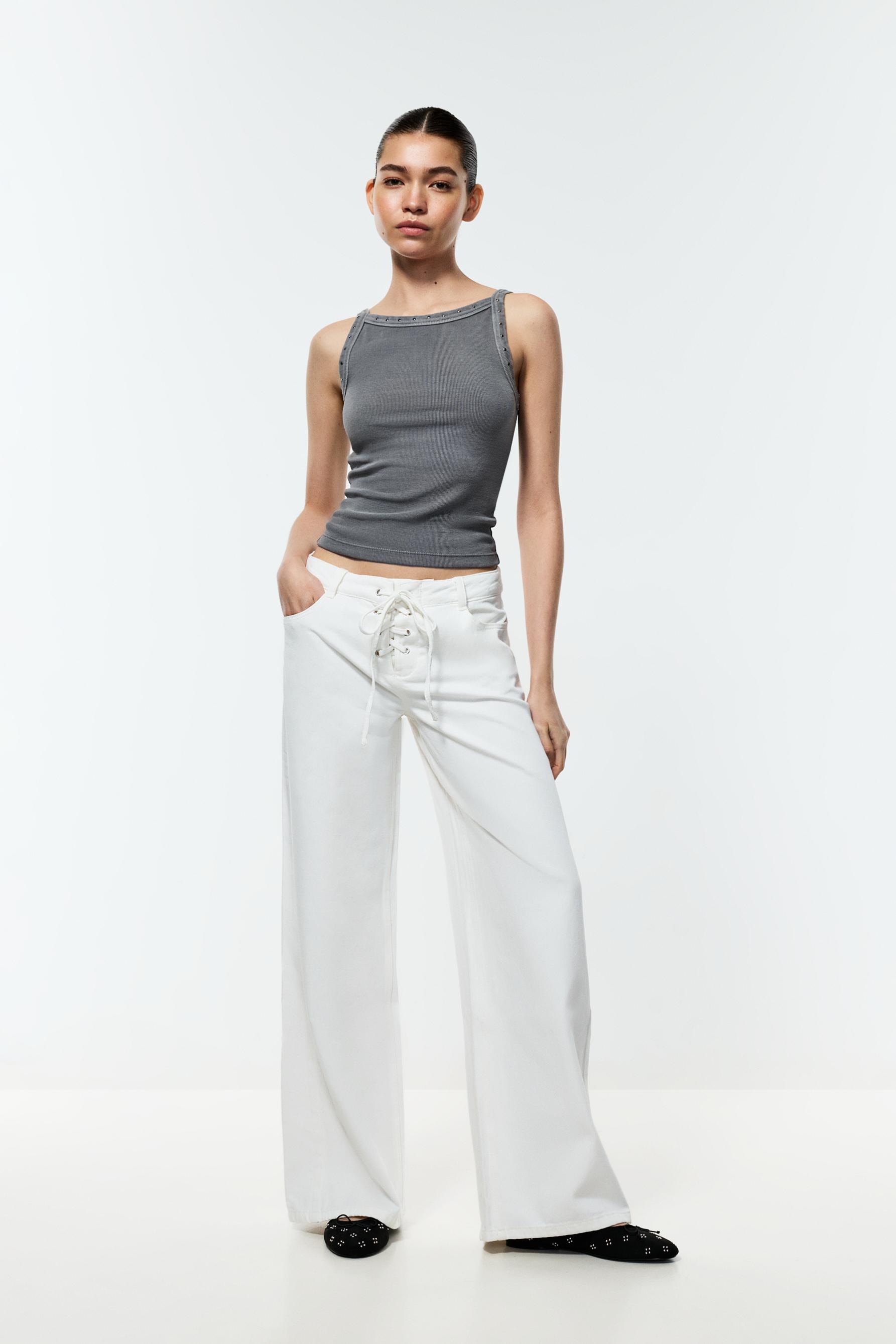 Lightweight wide-leg tie jeans — OFF WHITE