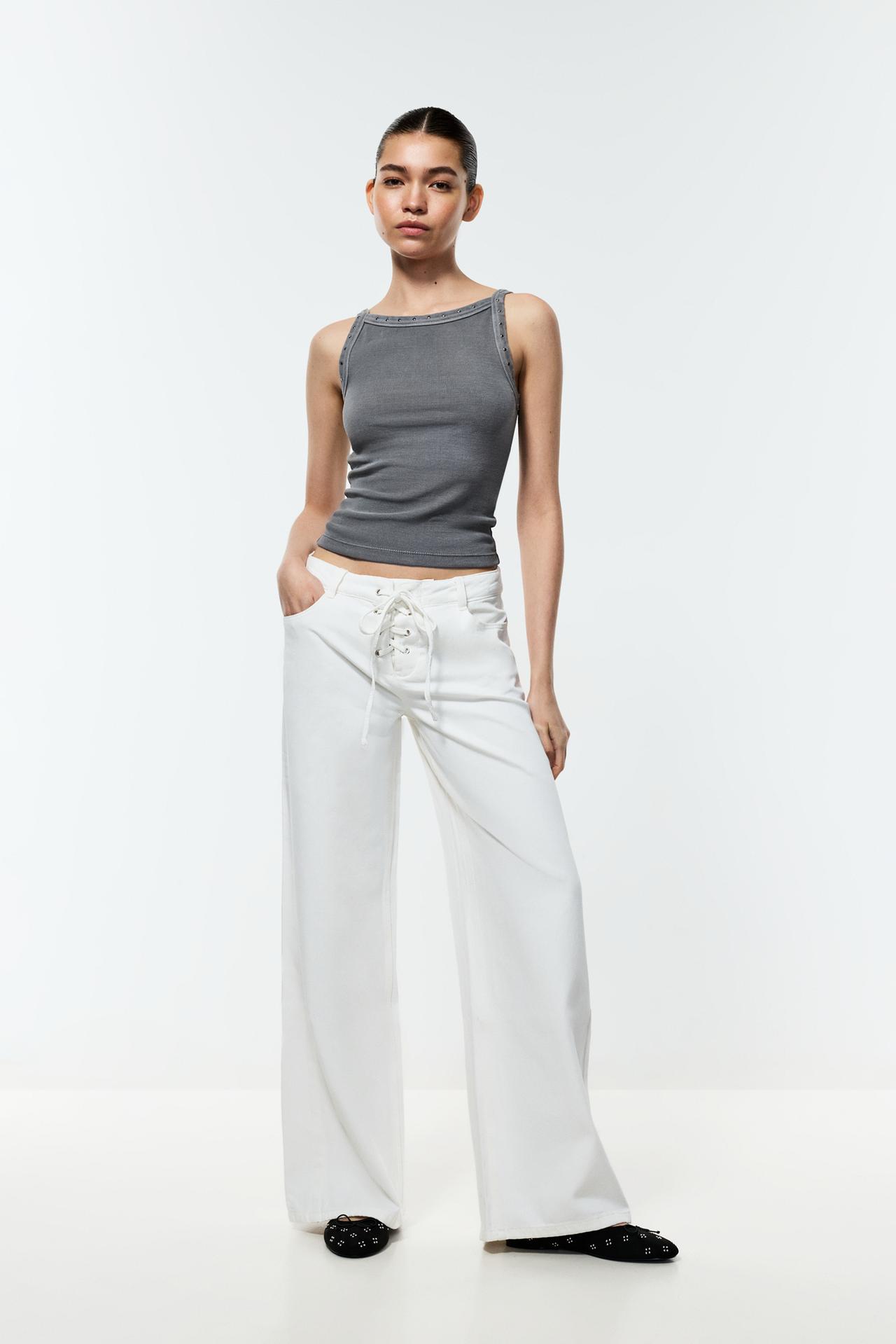 Lightweight wide-leg tie jeans — OFF WHITE