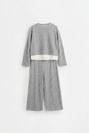 Ribbed knit sweater and trousers co-ord — GREY MARL 1