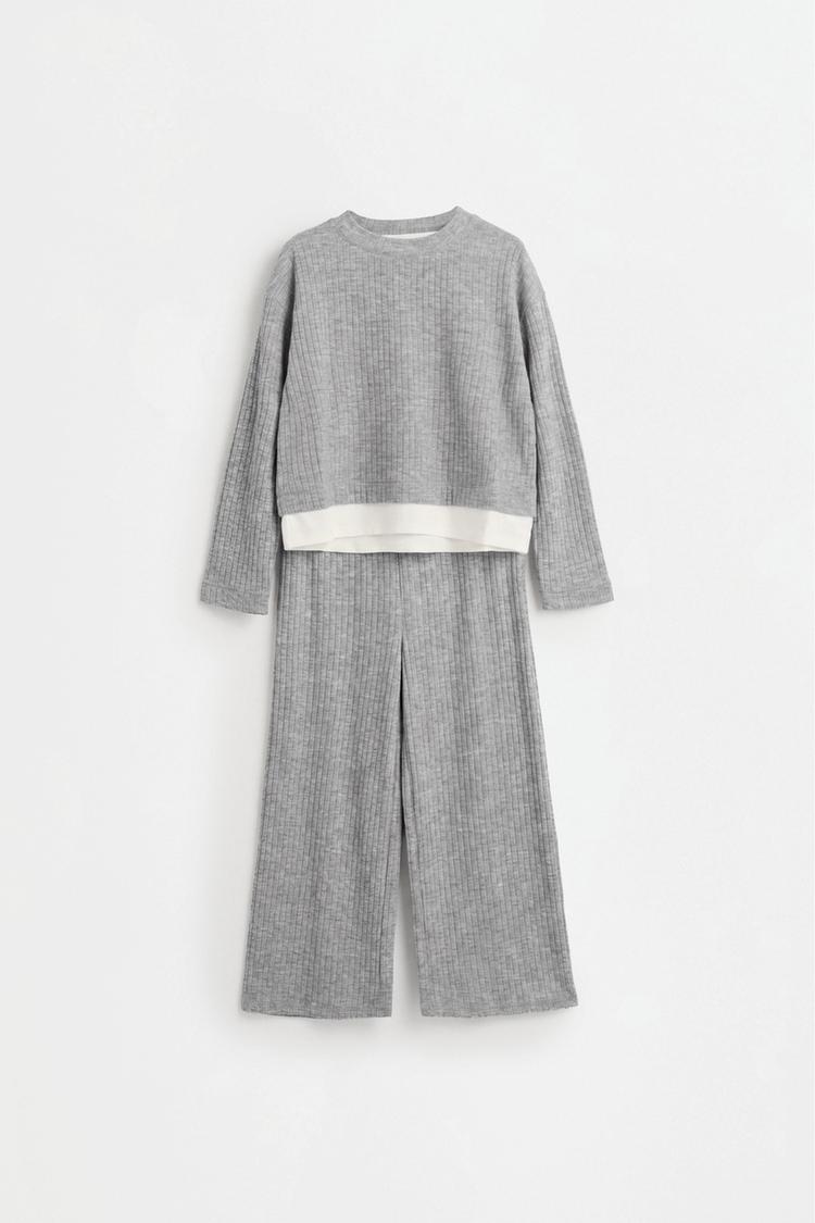 Ribbed knit sweater and trousers co-ord — GREY MARL