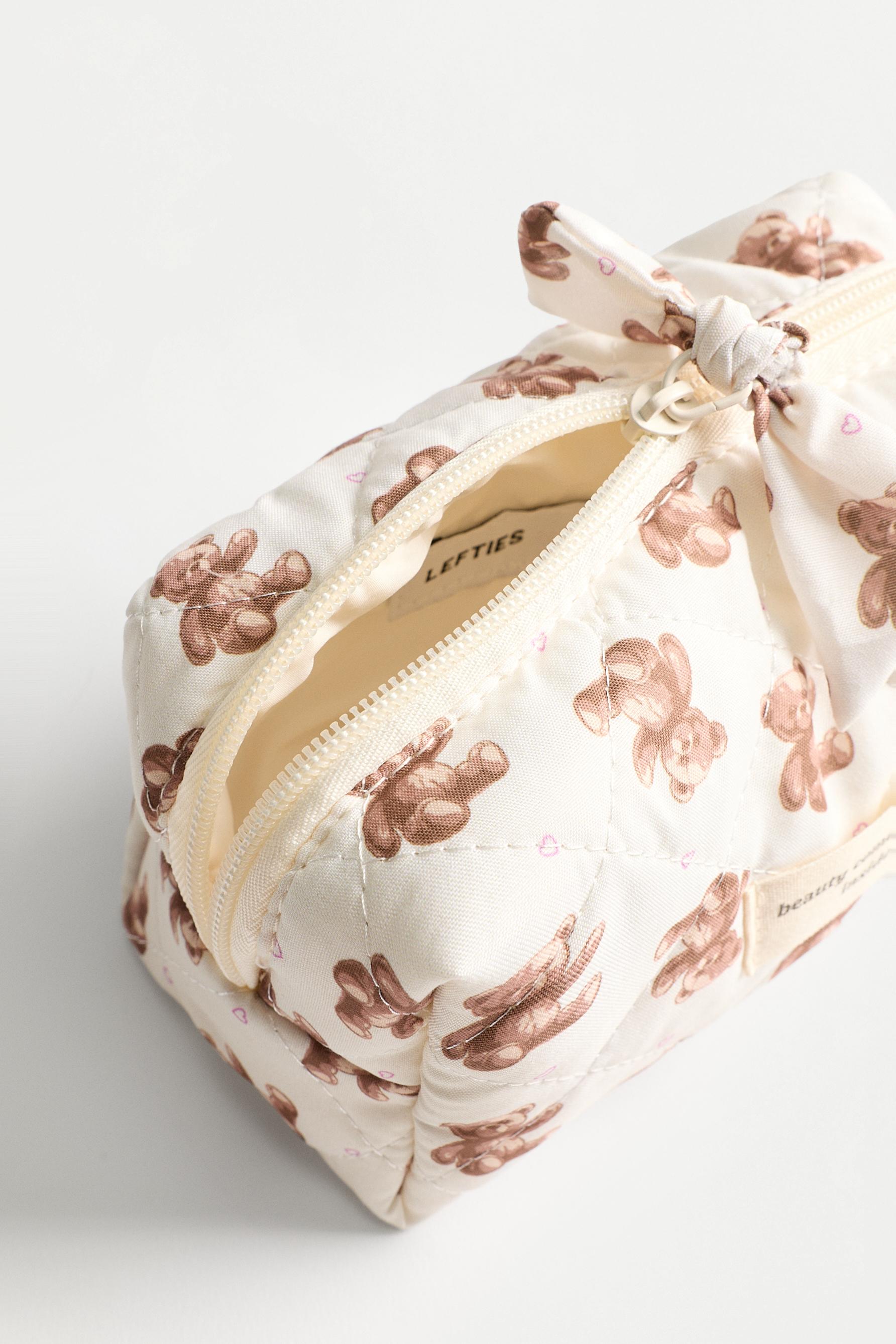 Small bear print toiletry bag — BEIGE