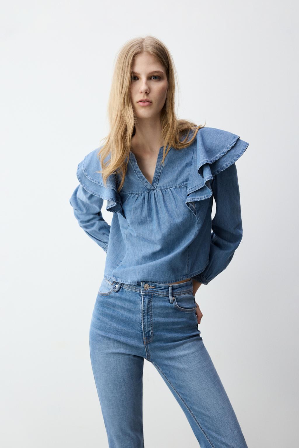 Blusa denim volantes