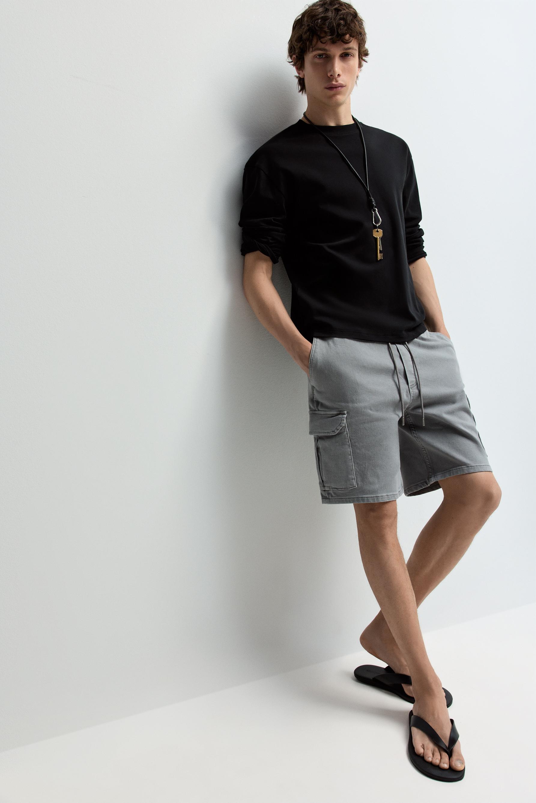 Denim cargo jogger Bermuda shorts — MEDIUM GREY
