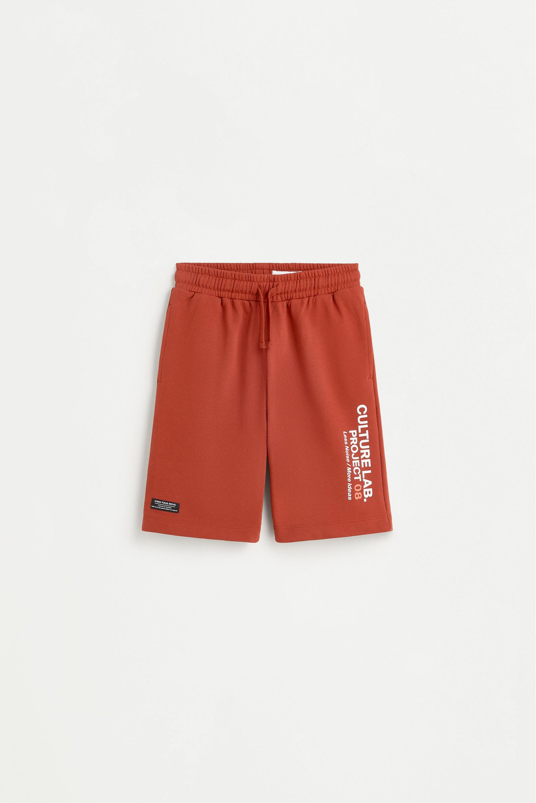 Plush Bermuda shorts with text — DARK PINK