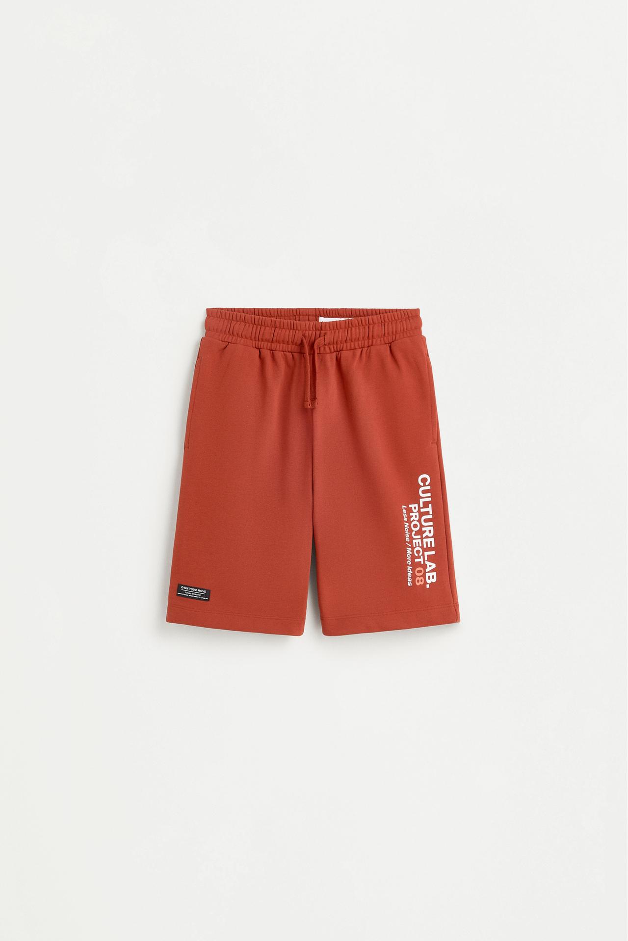 Plush Bermuda shorts with text — DARK PINK