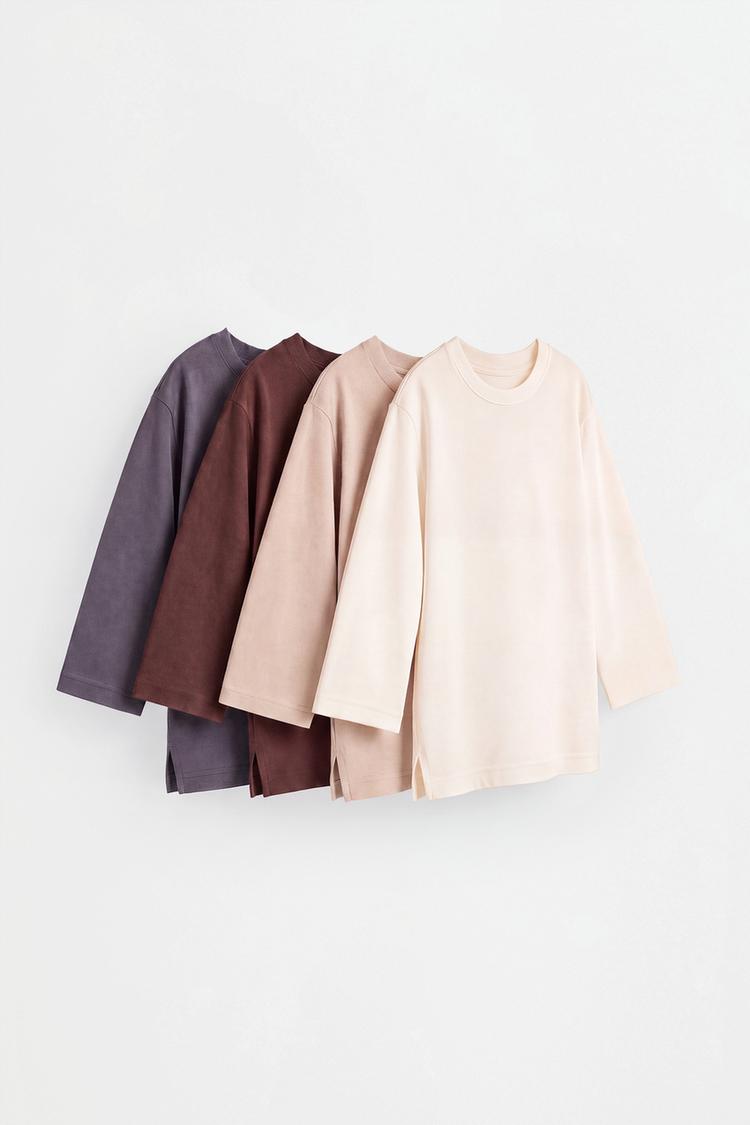 Pack of 4 plain long sleeve T-shirts — CHOCOLATE