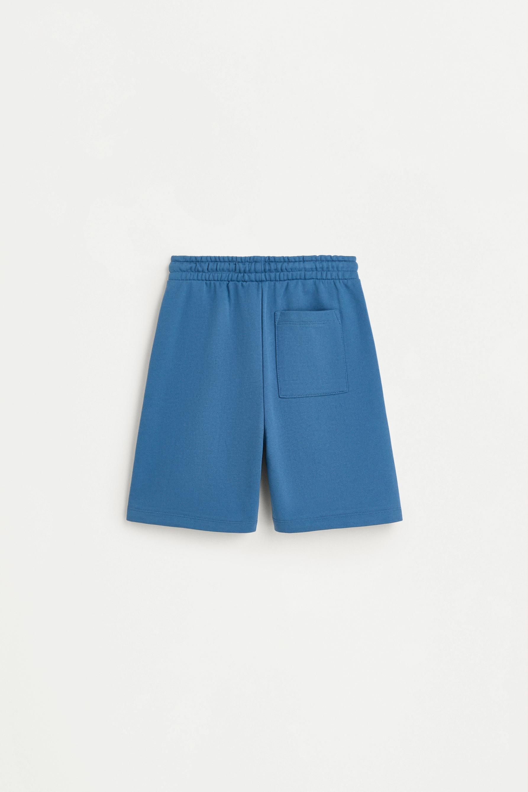 Text print plush Bermuda shorts — FADED BLUE