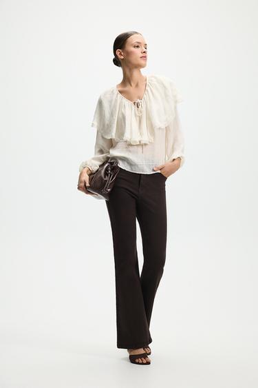 High-waist basic bell bottom jeans — BROWN 2