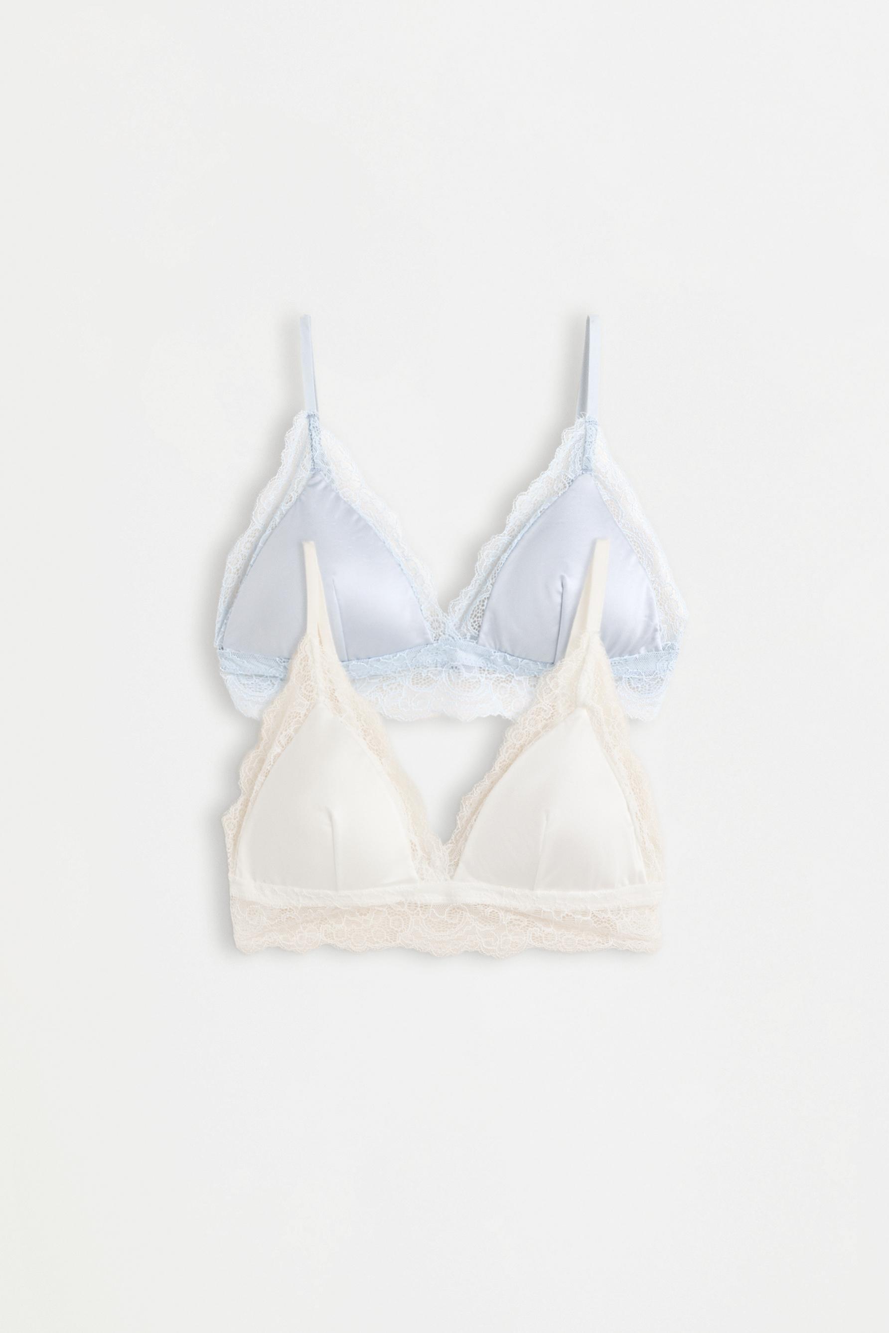 Satin Lace Bra (Pack of 2) — BLUE/WHITE