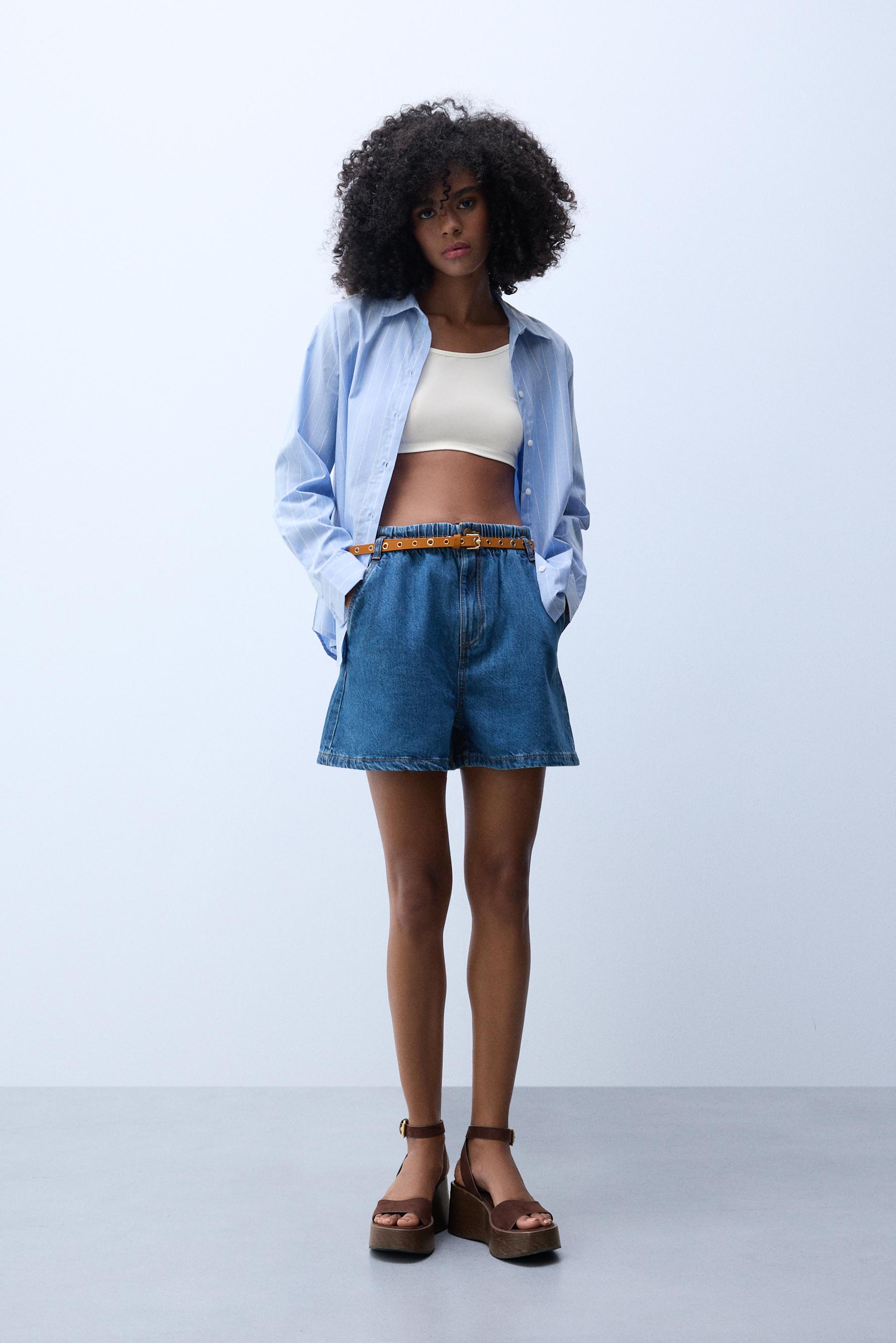 Short denim cinturón